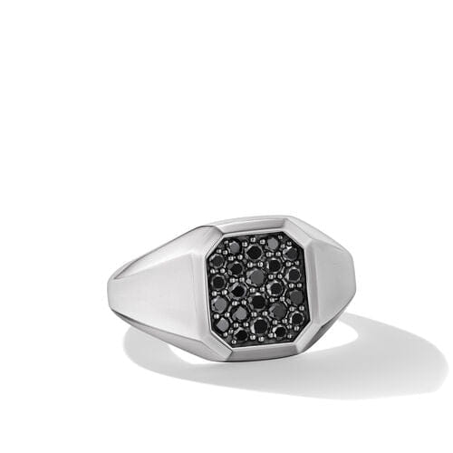 David Yurman Streamline Signet Ring in Sterling Silver with Black Diamonds, Size 10