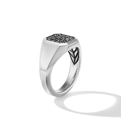 David Yurman Streamline Signet Ring in Sterling Silver with Black Diamonds, Size 10