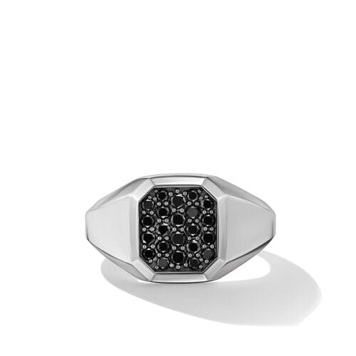 David Yurman Streamline Signet Ring in Sterling Silver with Black Diamonds, Size 10