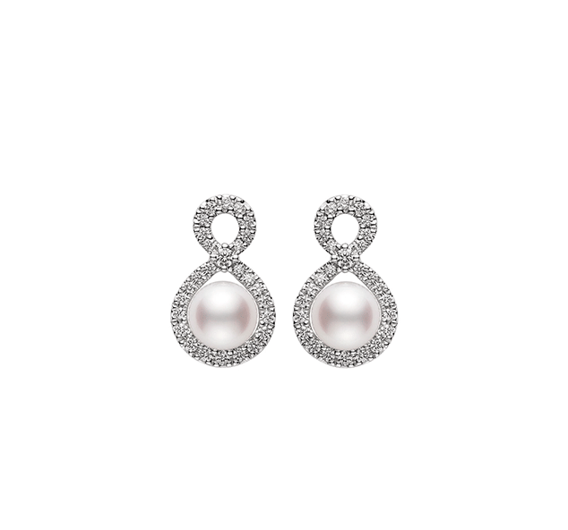Mikimoto Cherish White Gold Akoya Pearl and Diamond Twist Earrings