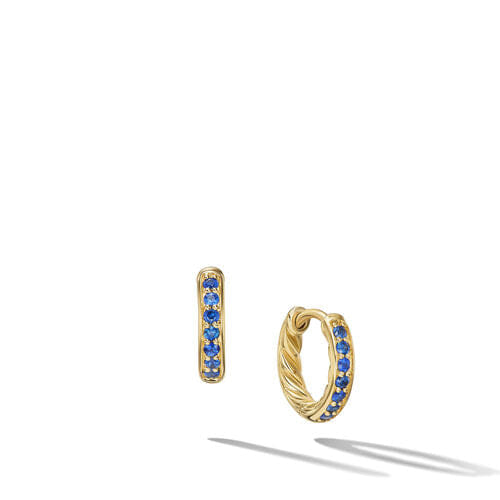 David Yurman Petite Pavé Huggie Hoop Earrings in 18K Yellow Gold with Blue Sapphires, 12mm