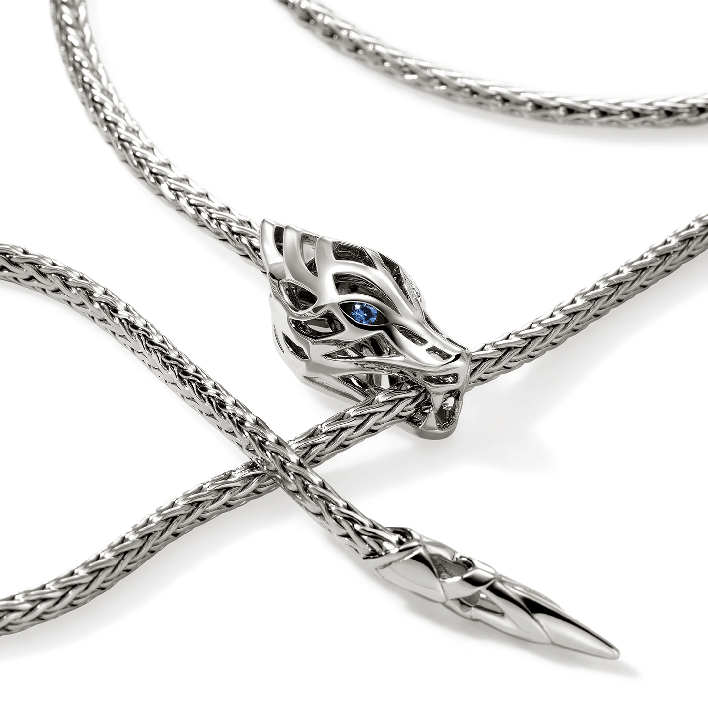 John Hardy Naga Sterling Silver Mini Chain Necklace with Blue Sapphire Eyes