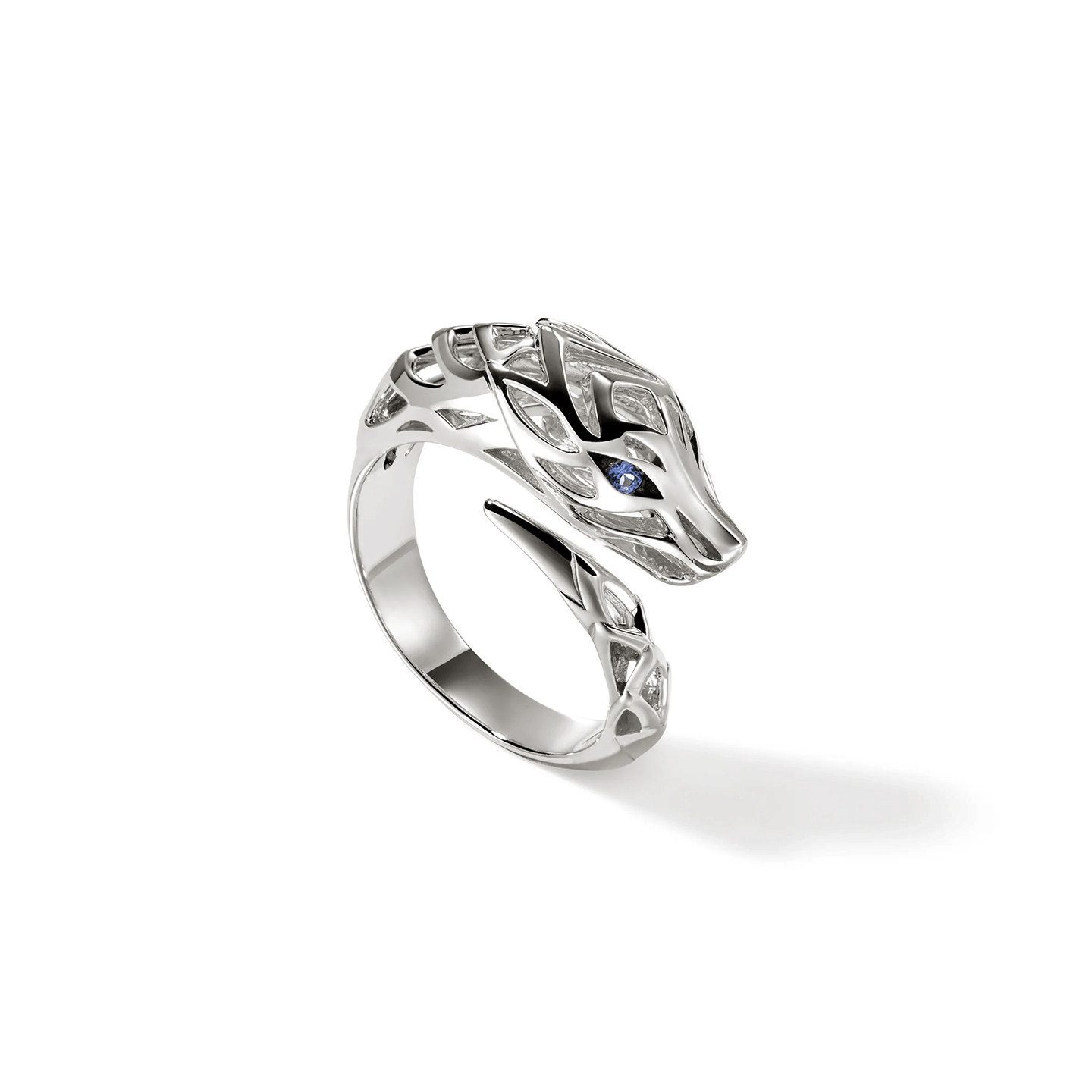 John Hardy Naga Sterling Silver Blue Sapphire Bypass Ring