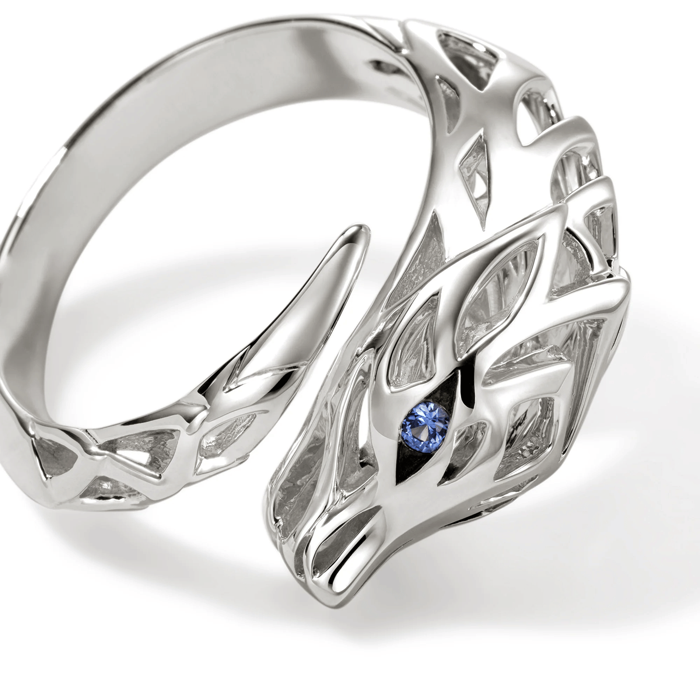 John Hardy Naga Sterling Silver Blue Sapphire Bypass Ring