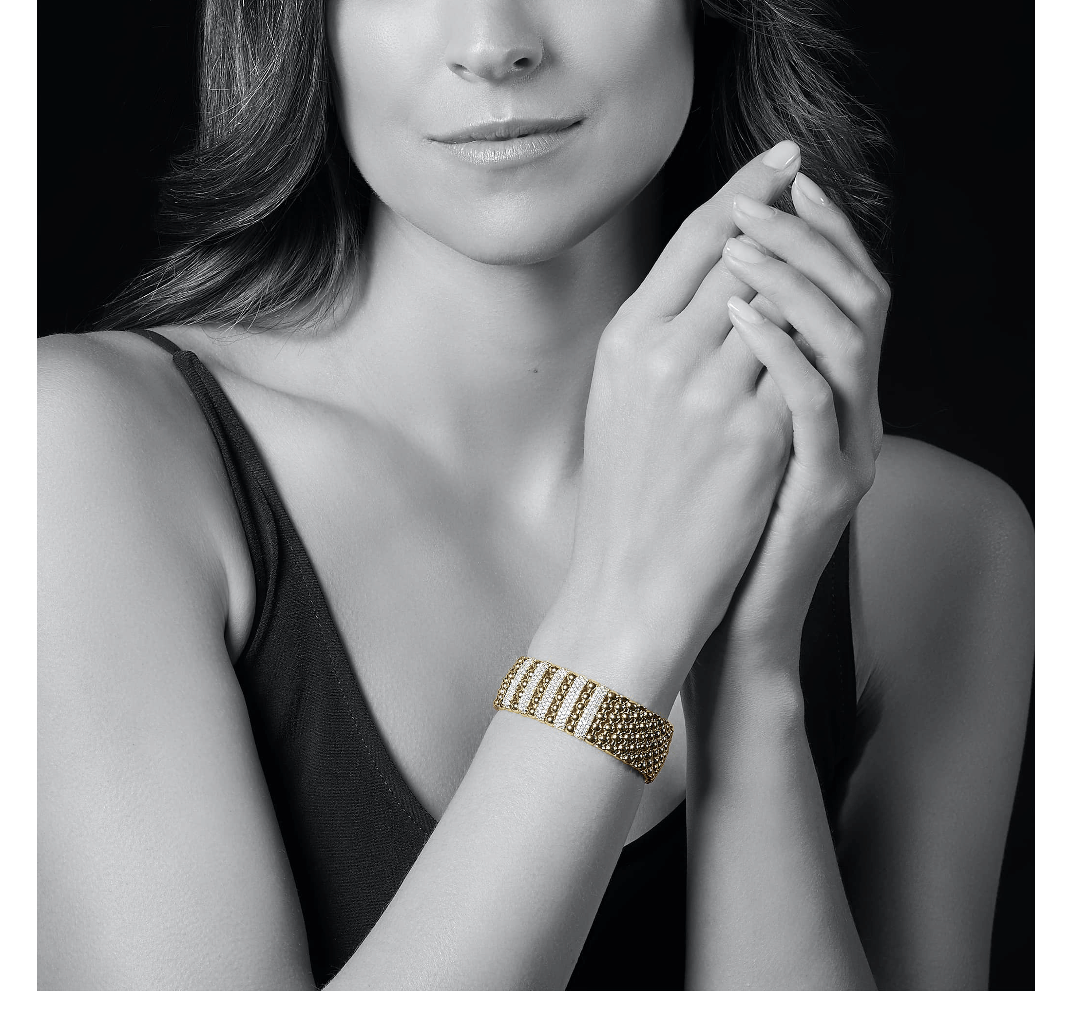 LAGOS Caviar Gold Five Station 18K Gold Diamond Bracelet, 20mm