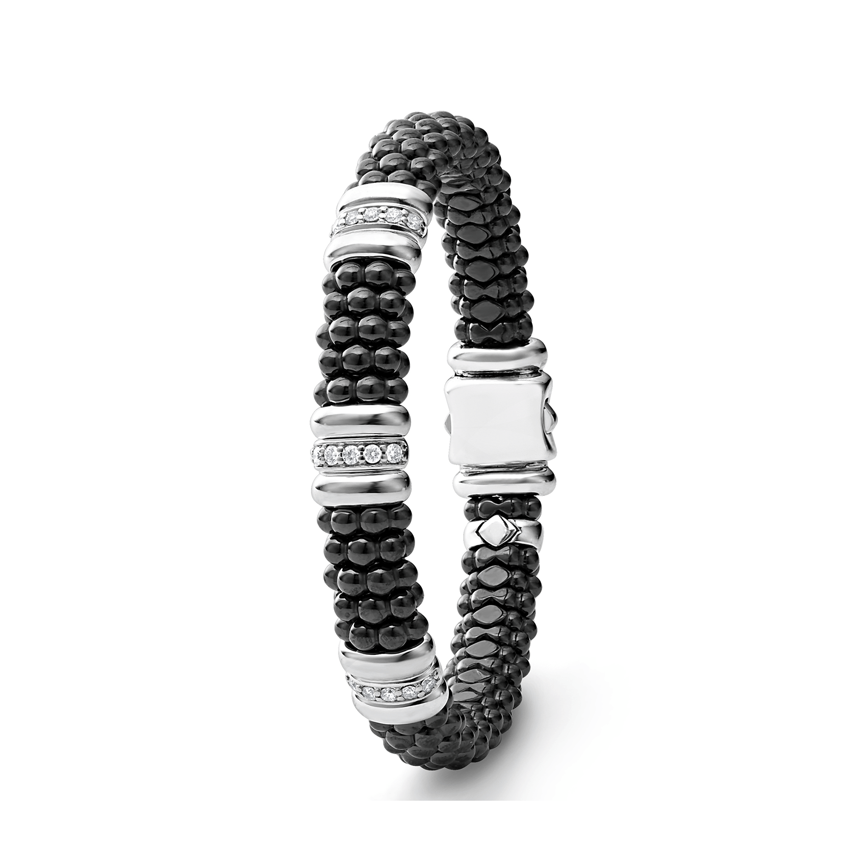 LAGOS Black Caviar Three Station Ceramic Diamond Bracelet, 9mm