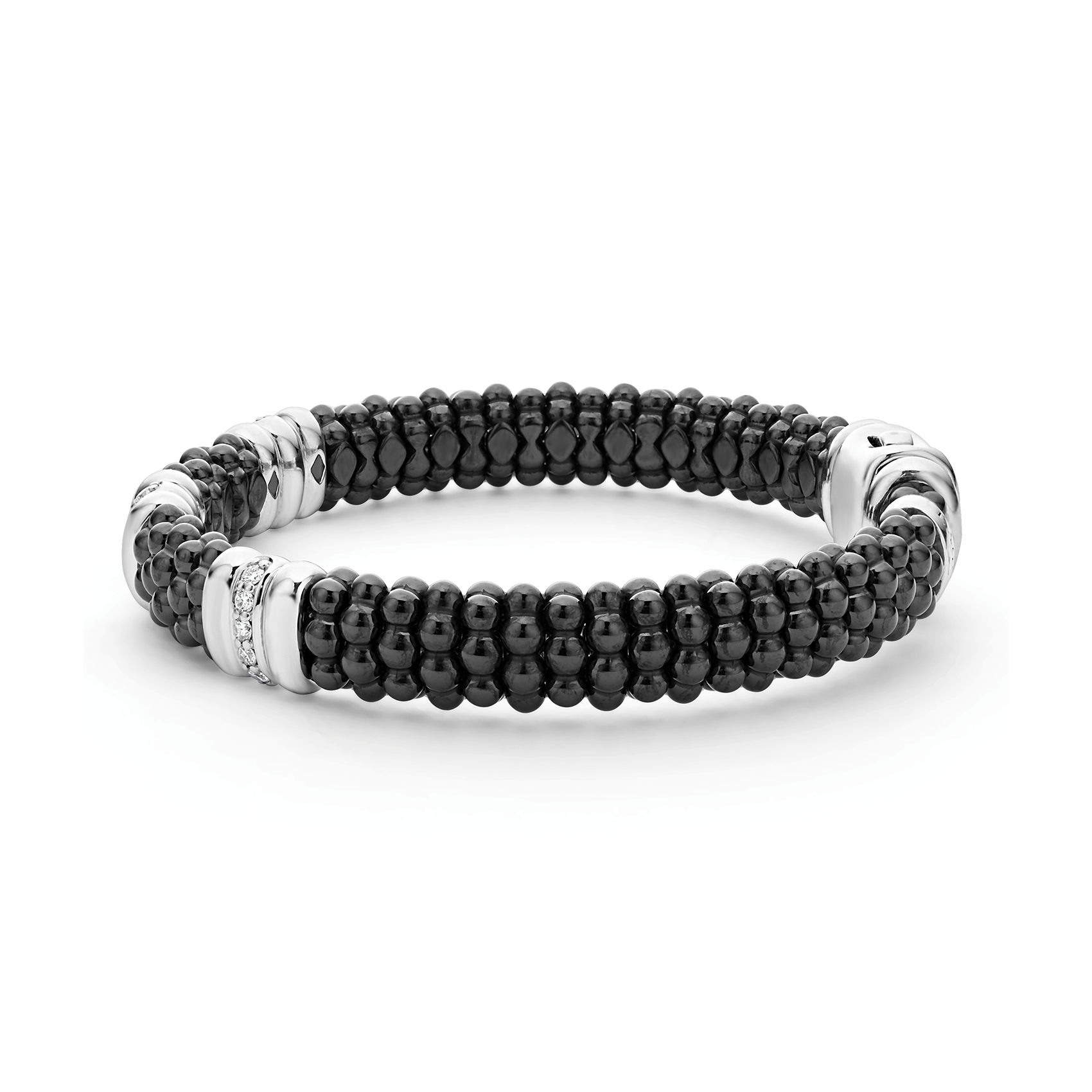 LAGOS Black Caviar Three Station Ceramic Diamond Bracelet, 9mm