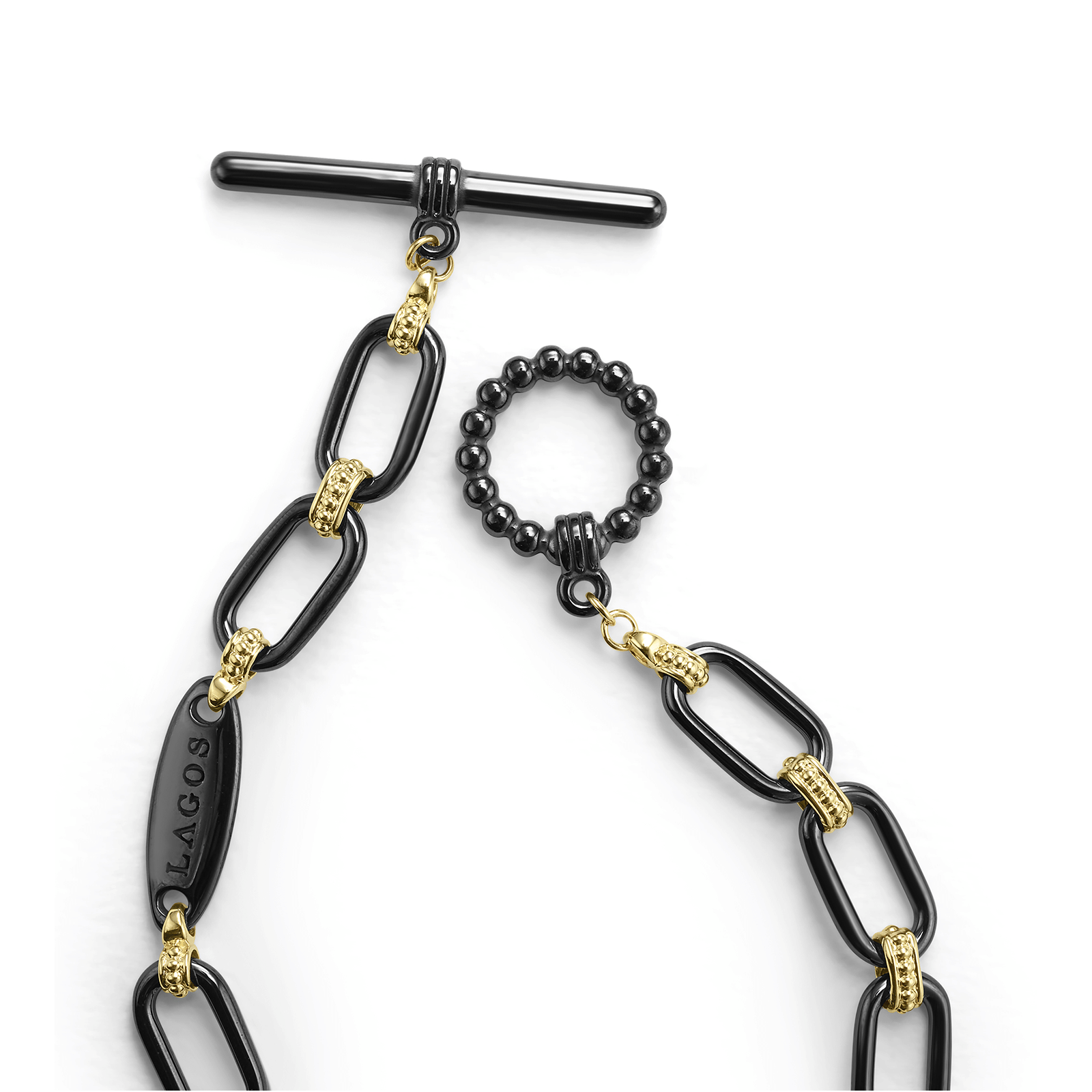 LAGOS Signature Caviar 18K Gold and Black Ceramic Link Bracelet