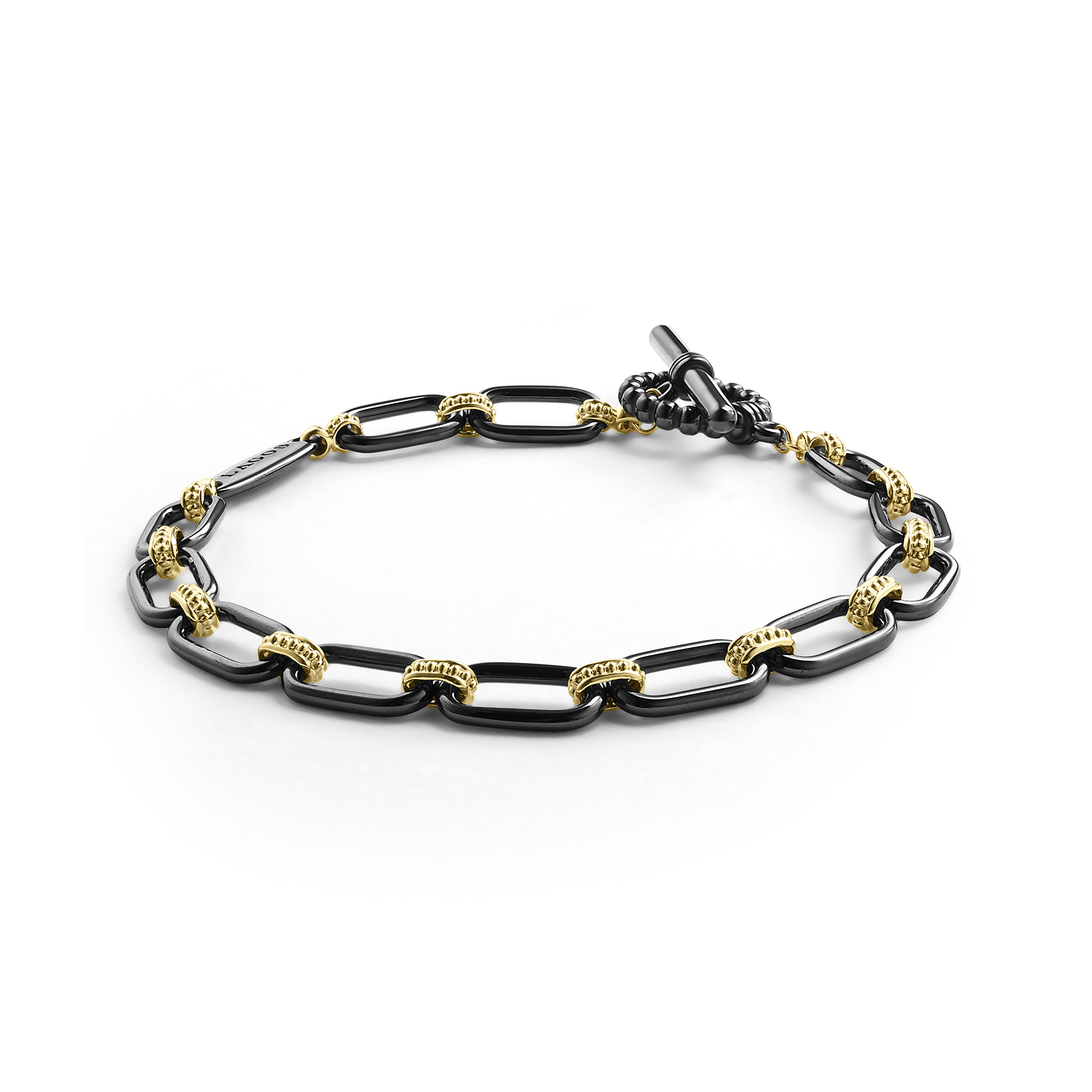 LAGOS Signature Caviar 18K Gold and Black Ceramic Link Bracelet
