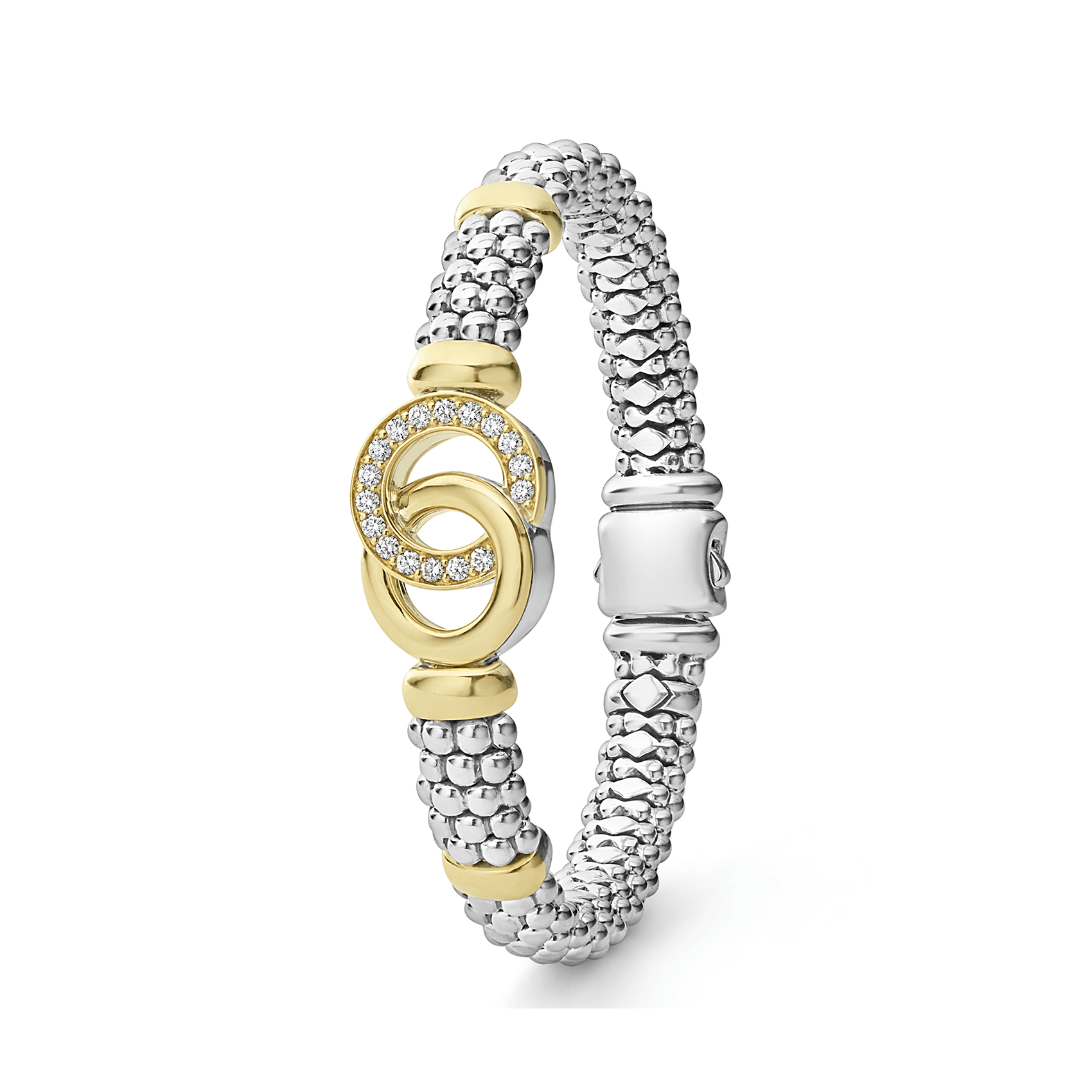 LAGOS Signature Caviar Two-Tone Interlocking Diamond Caviar Bracelet, 9mm