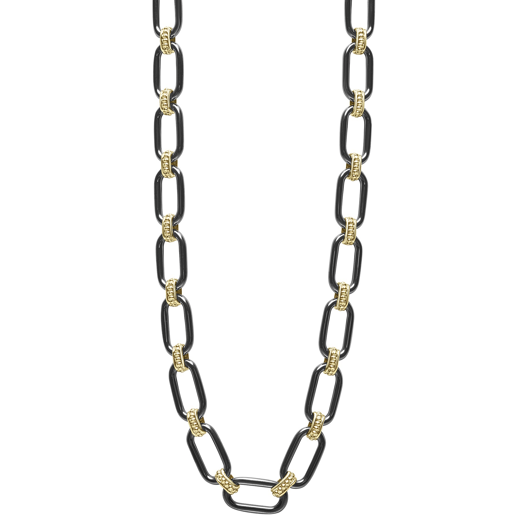 LAGOS Signature Caviar 18K Gold and Black Ceramic Link Necklace