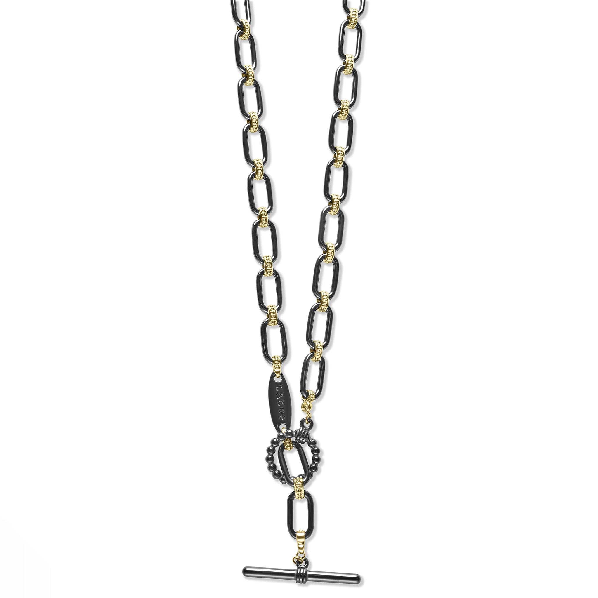 LAGOS Signature Caviar 18K Gold and Black Ceramic Link Necklace