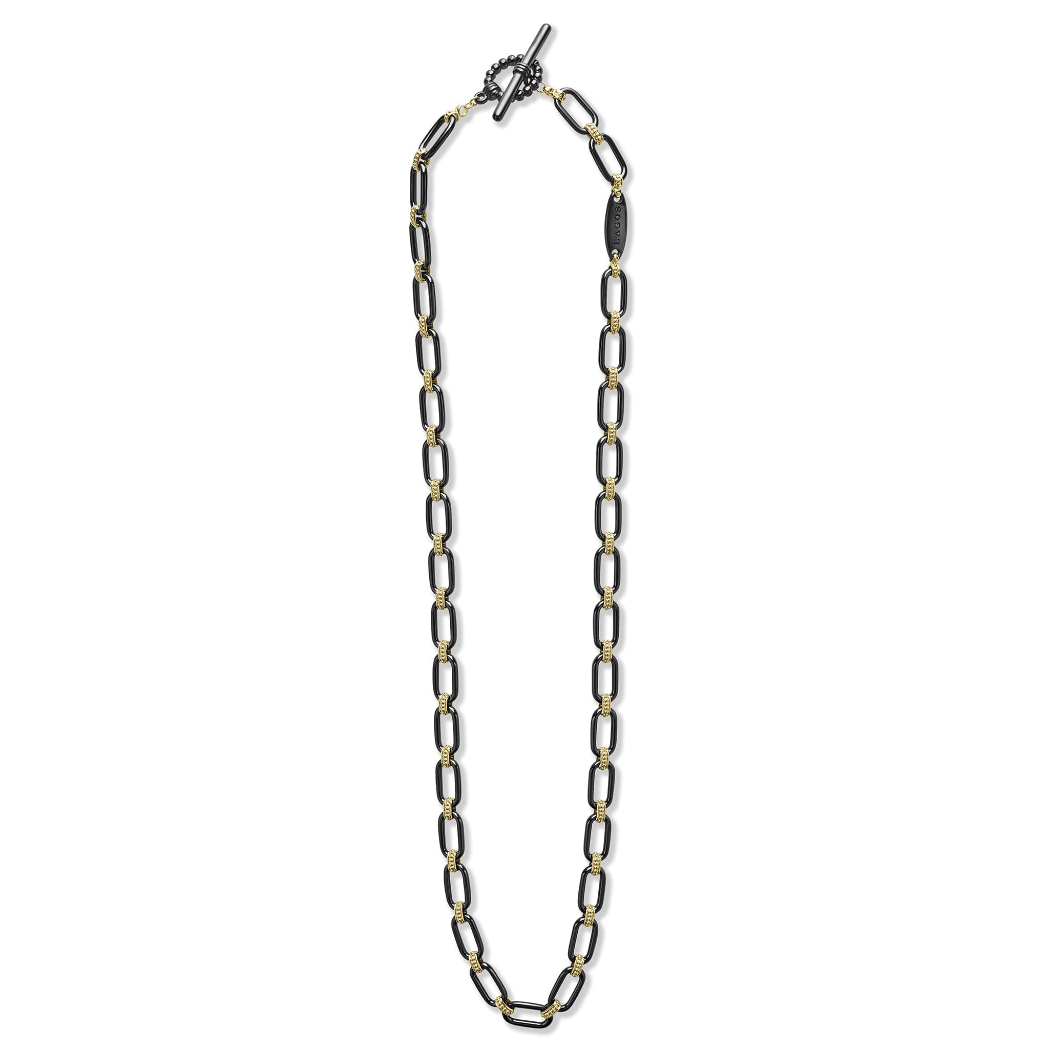 LAGOS Signature Caviar 18K Gold and Black Ceramic Link Necklace
