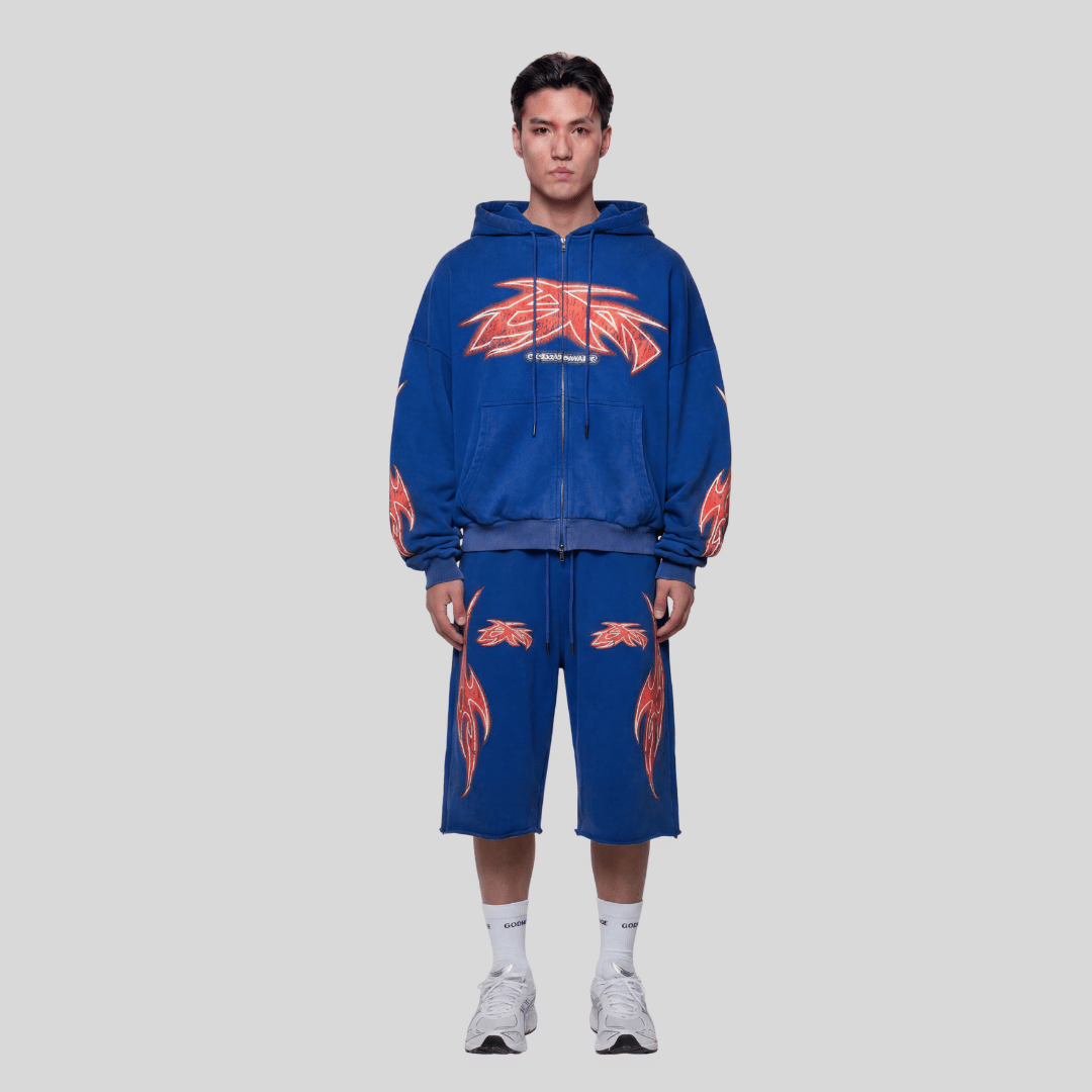 GODMADE VIVID WASHED BLUE ZIP UP HOODIE