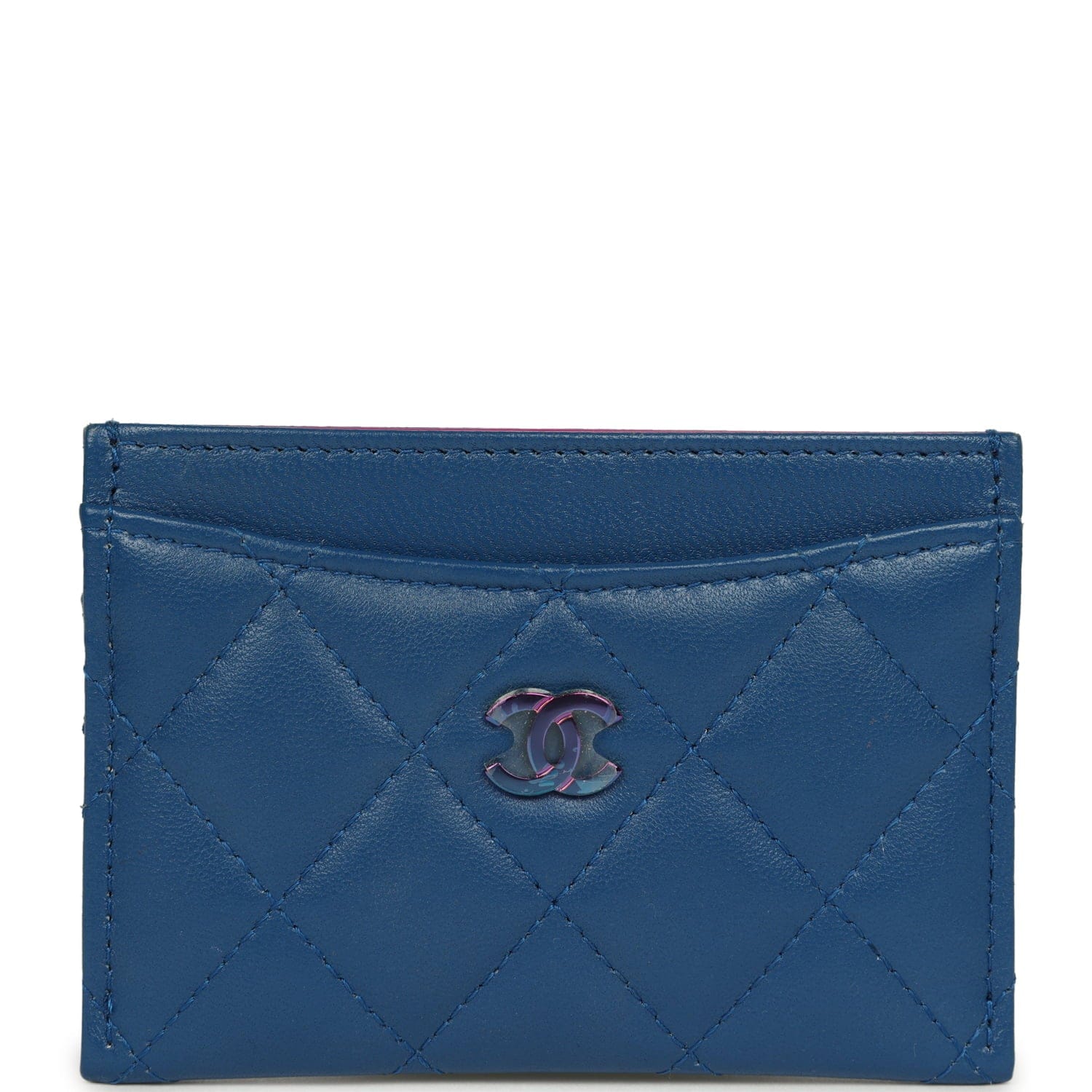 Chanel Classic Card Holder Dark Blue Lambskin Rainbow Hardware