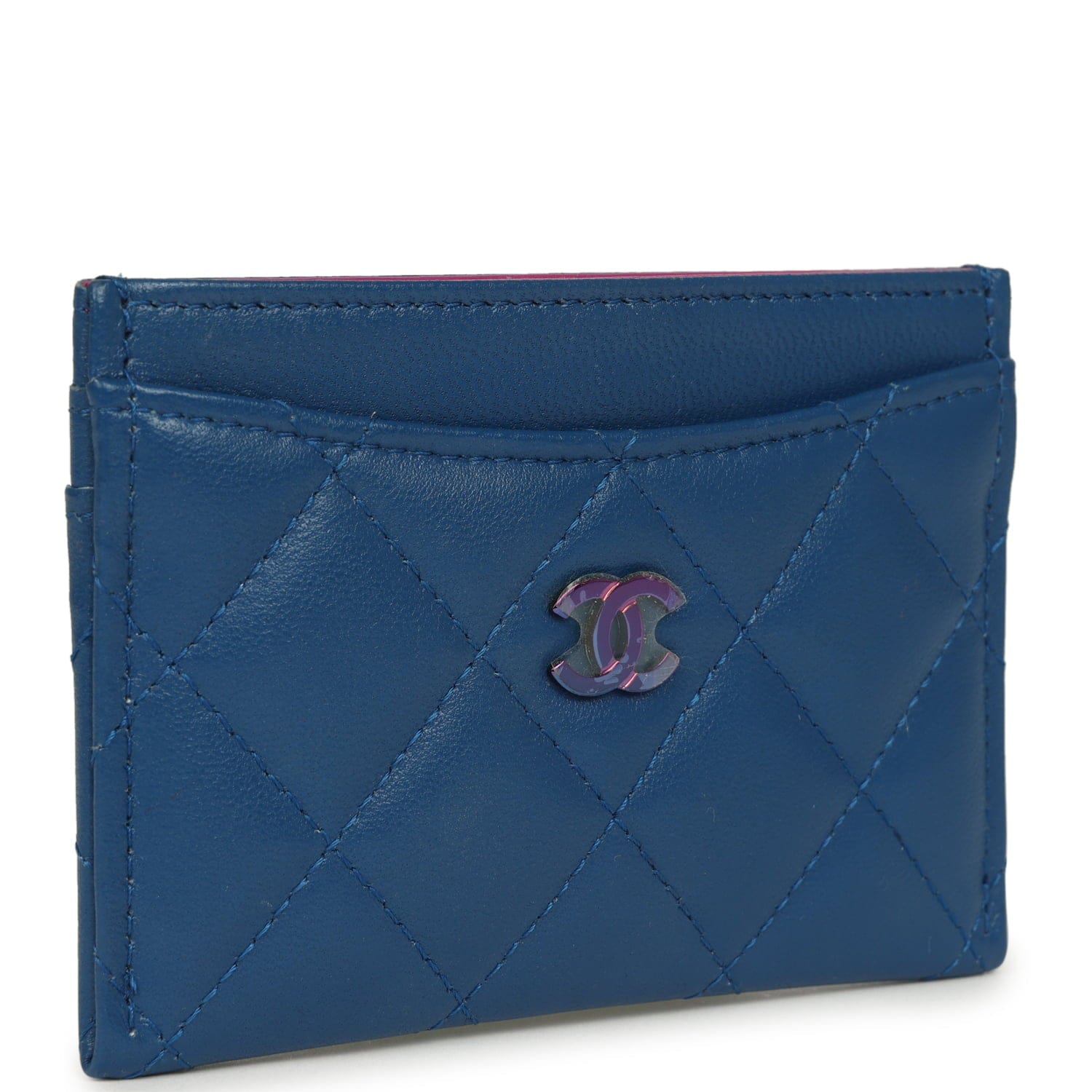 Chanel Classic Card Holder Dark Blue Lambskin Rainbow Hardware