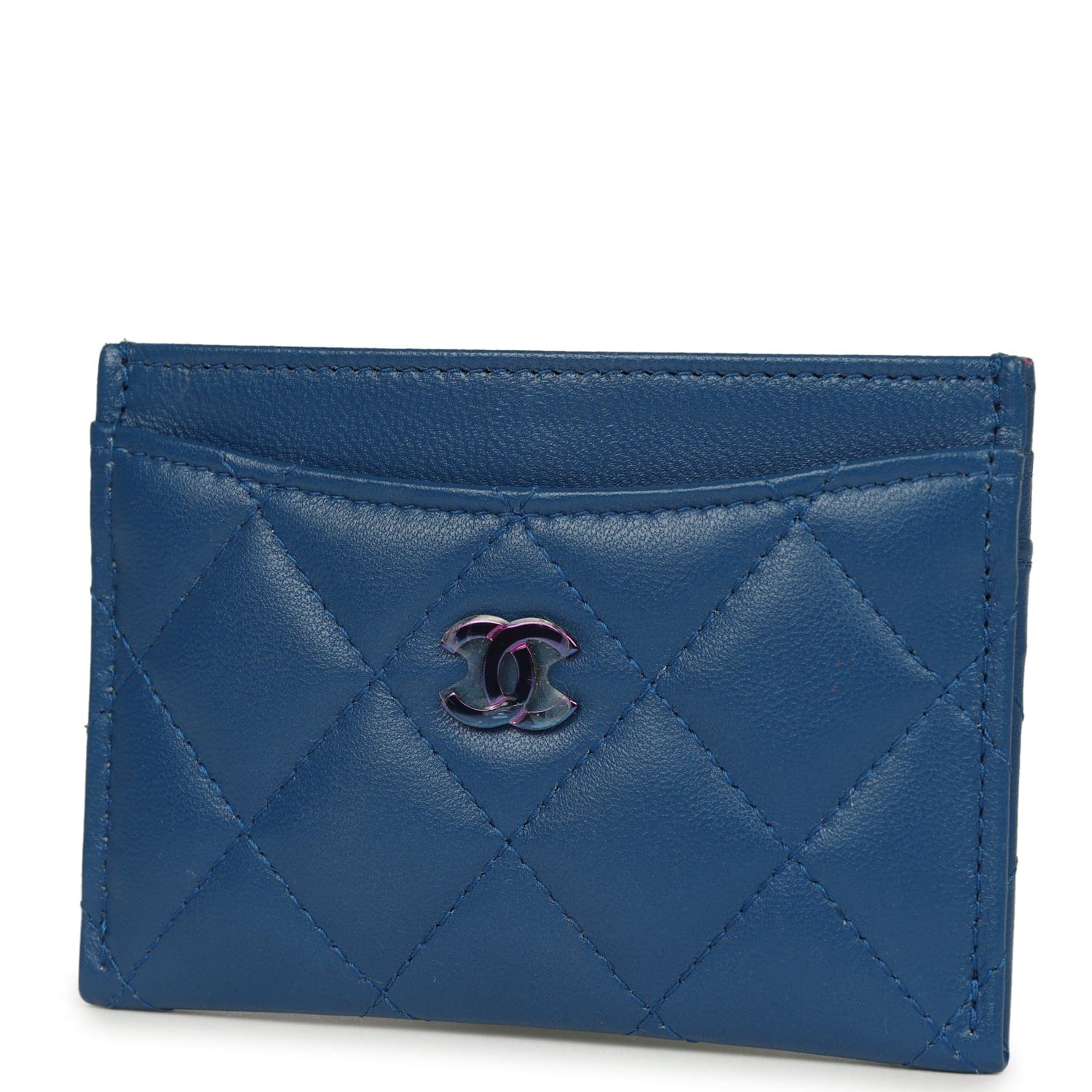 Chanel Classic Card Holder Dark Blue Lambskin Rainbow Hardware