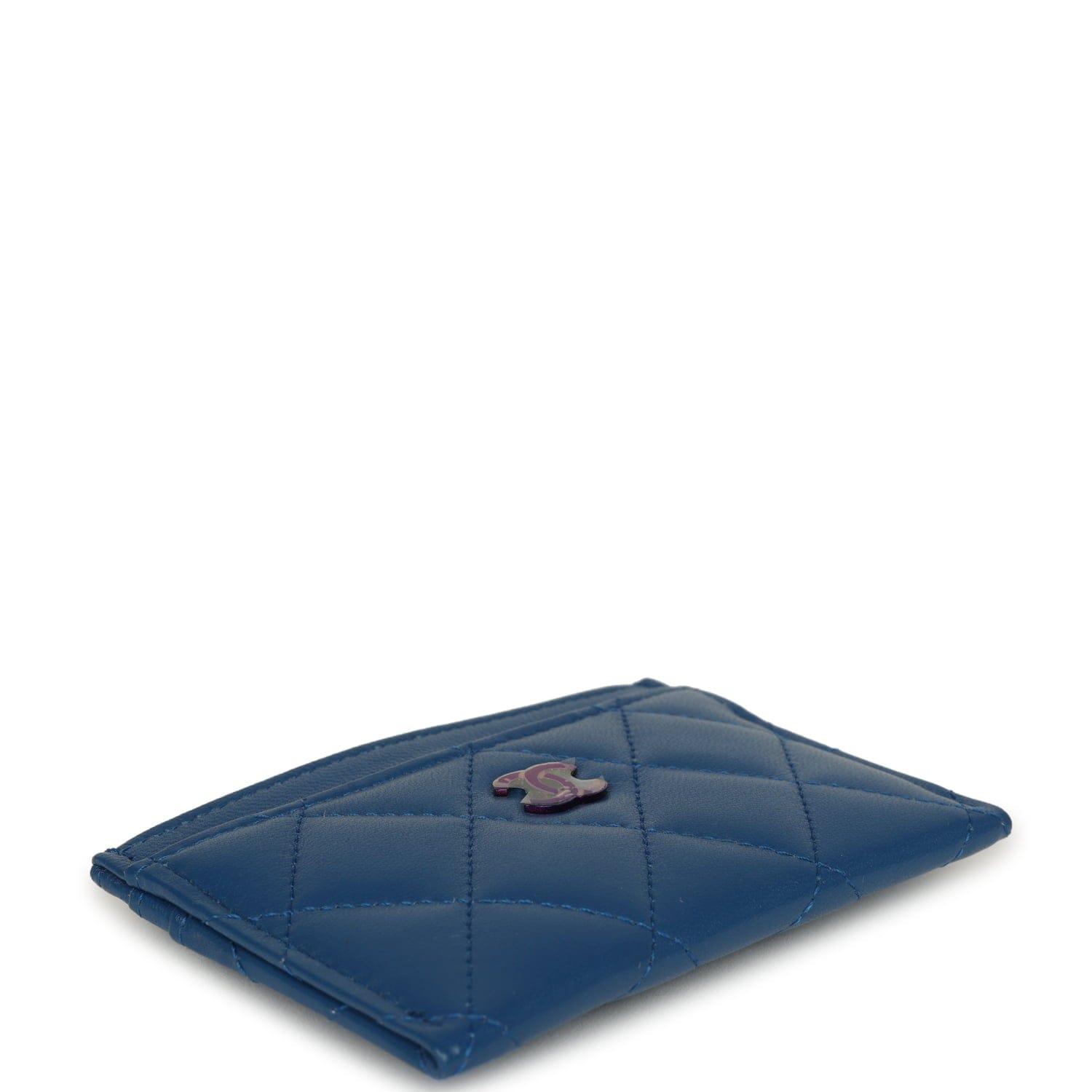 Chanel Classic Card Holder Dark Blue Lambskin Rainbow Hardware