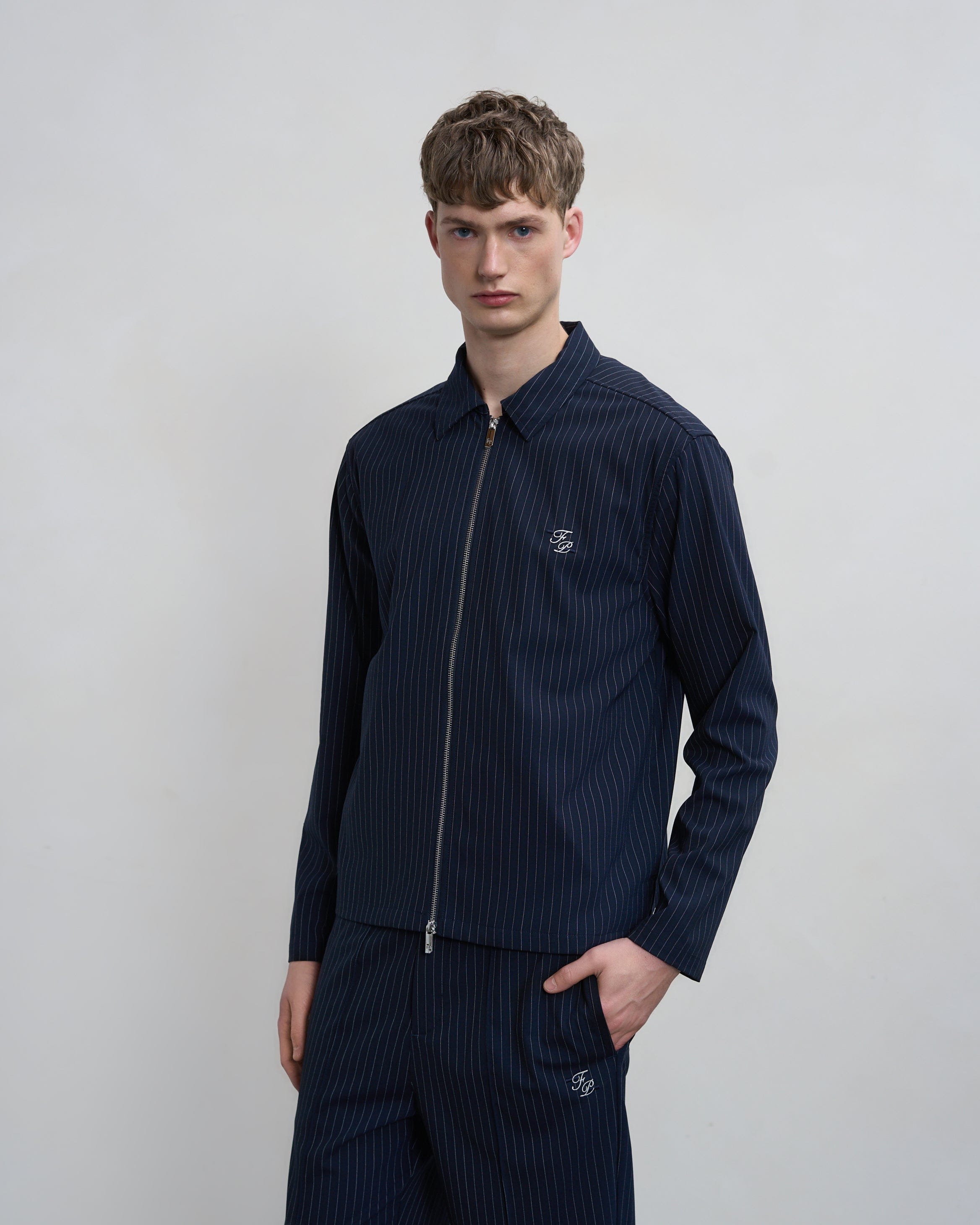 Entry Luxury Coach Jacket Pinstripe Maritime Blue