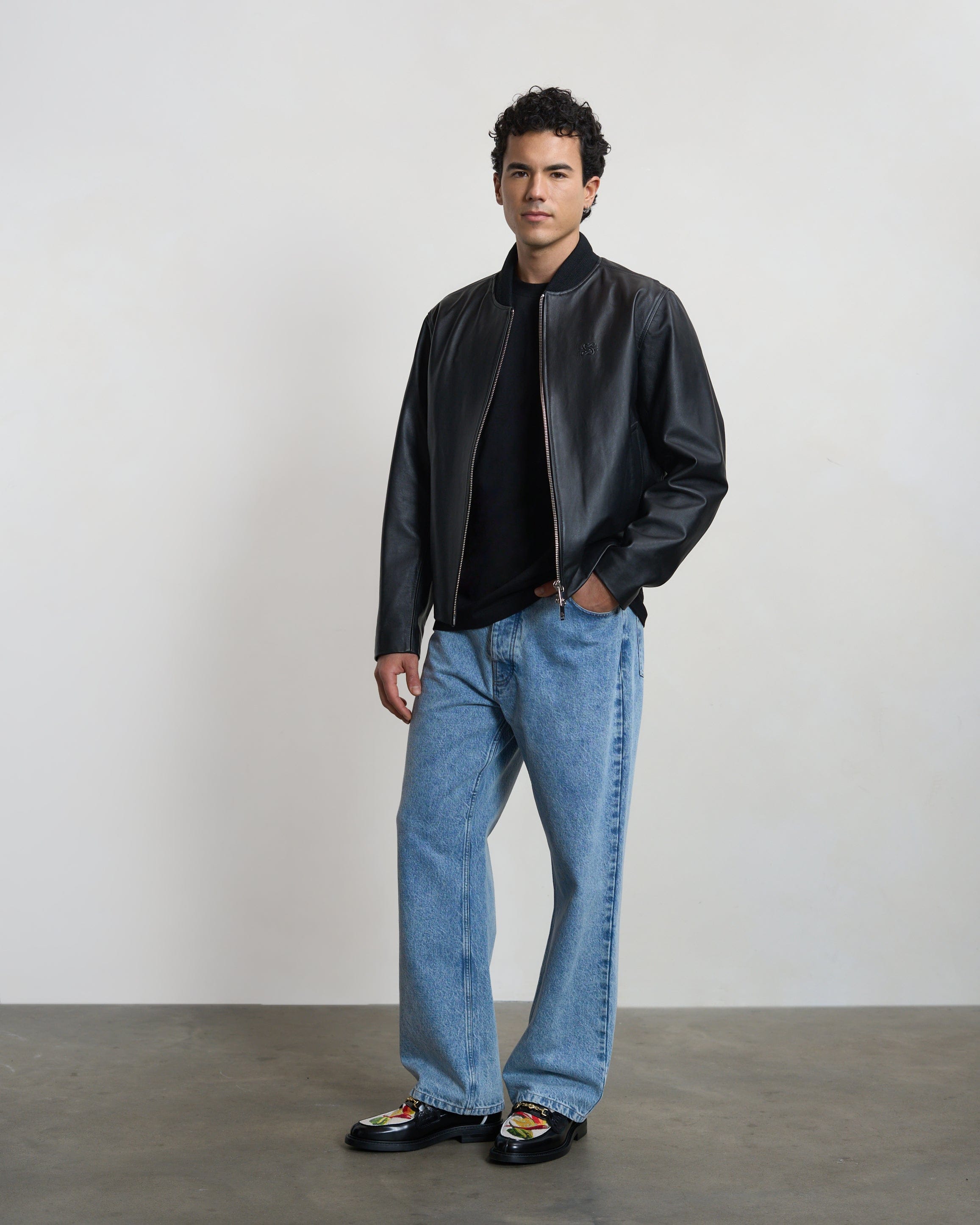 Entry Luxury Leather Bomber Jacket Black