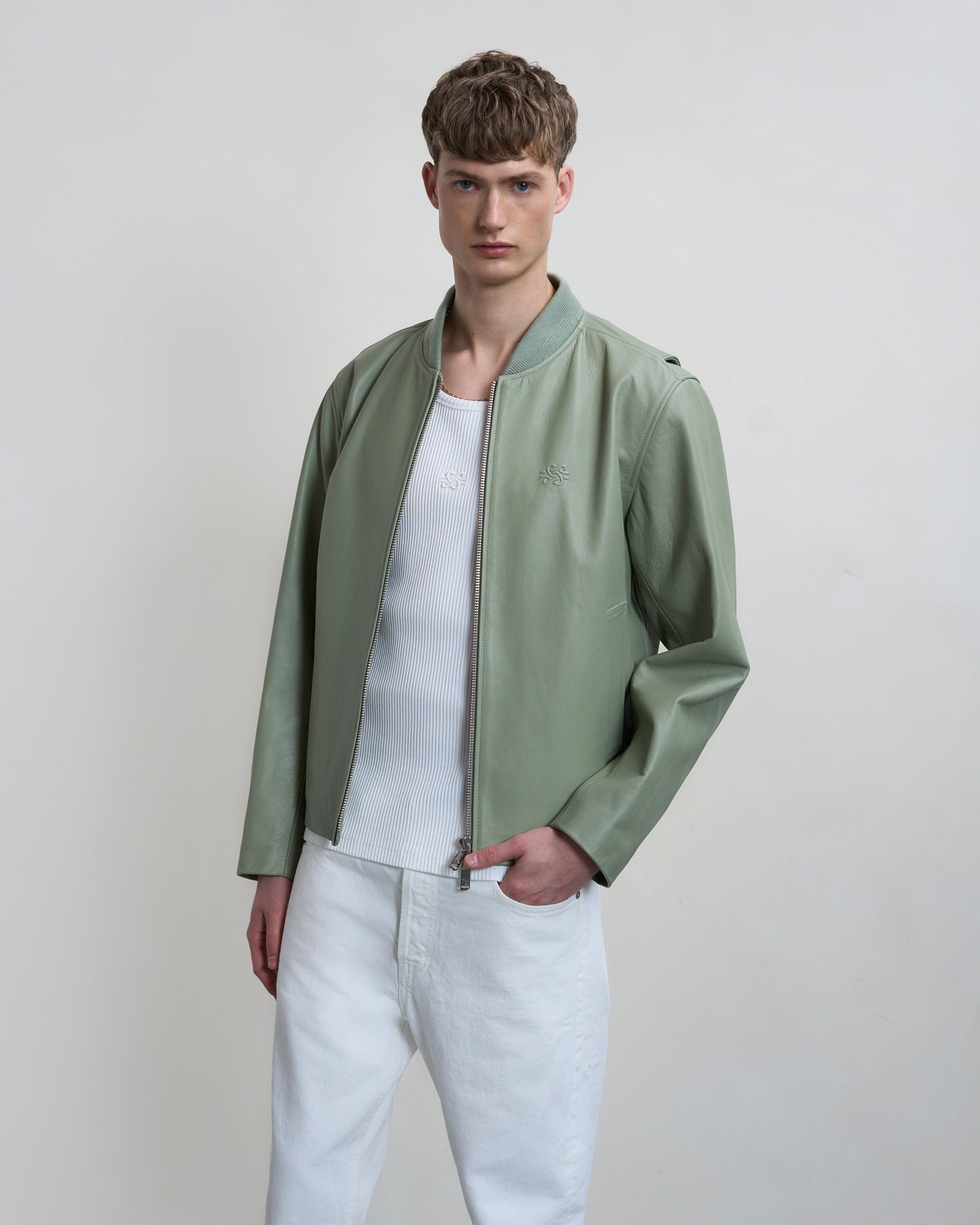 Entry Luxury Leather Bomber Jacket Tea