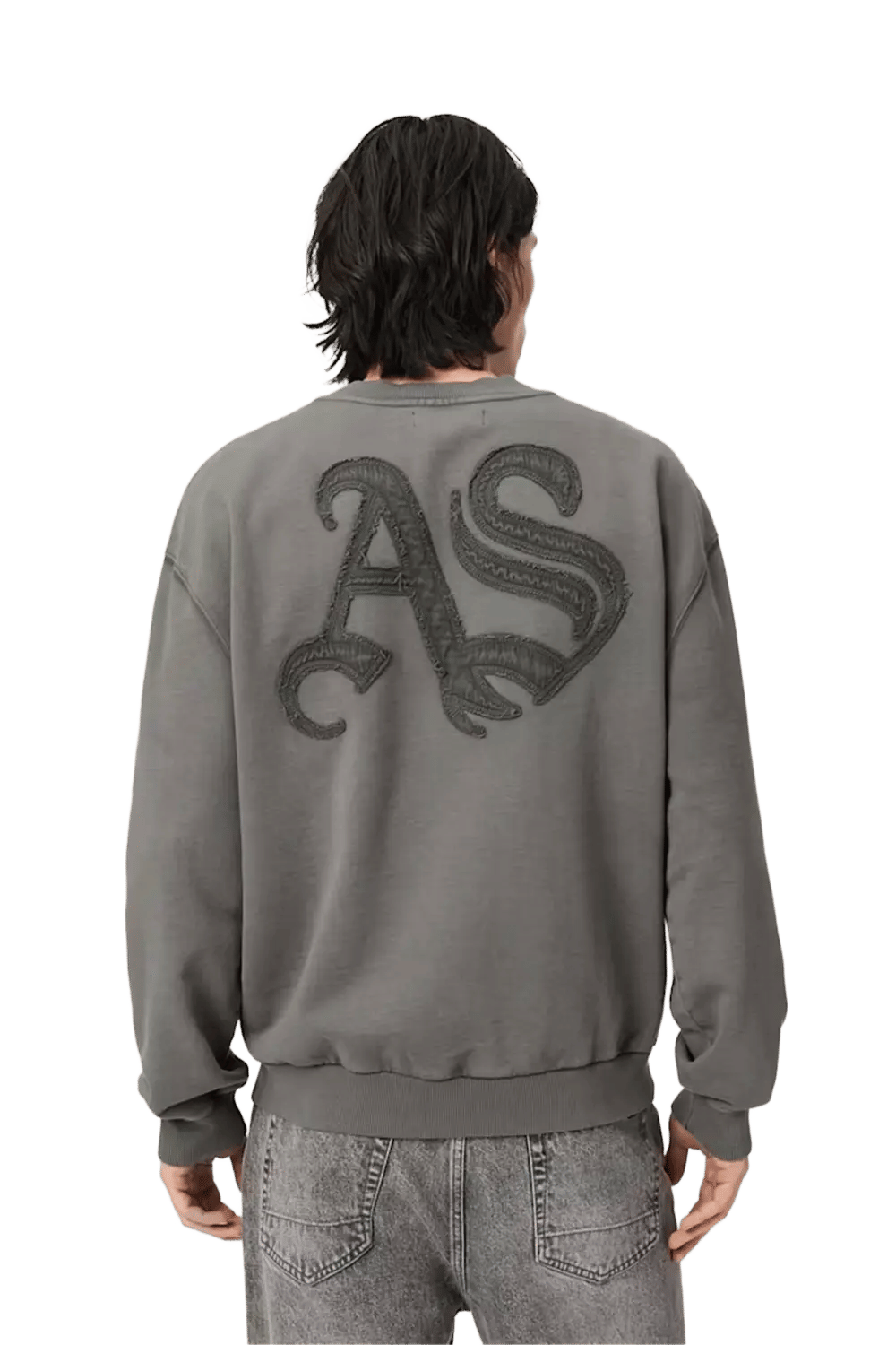 ALLSAINTS Insignia Crew Neck Cotton Sweatshirt Washed Black