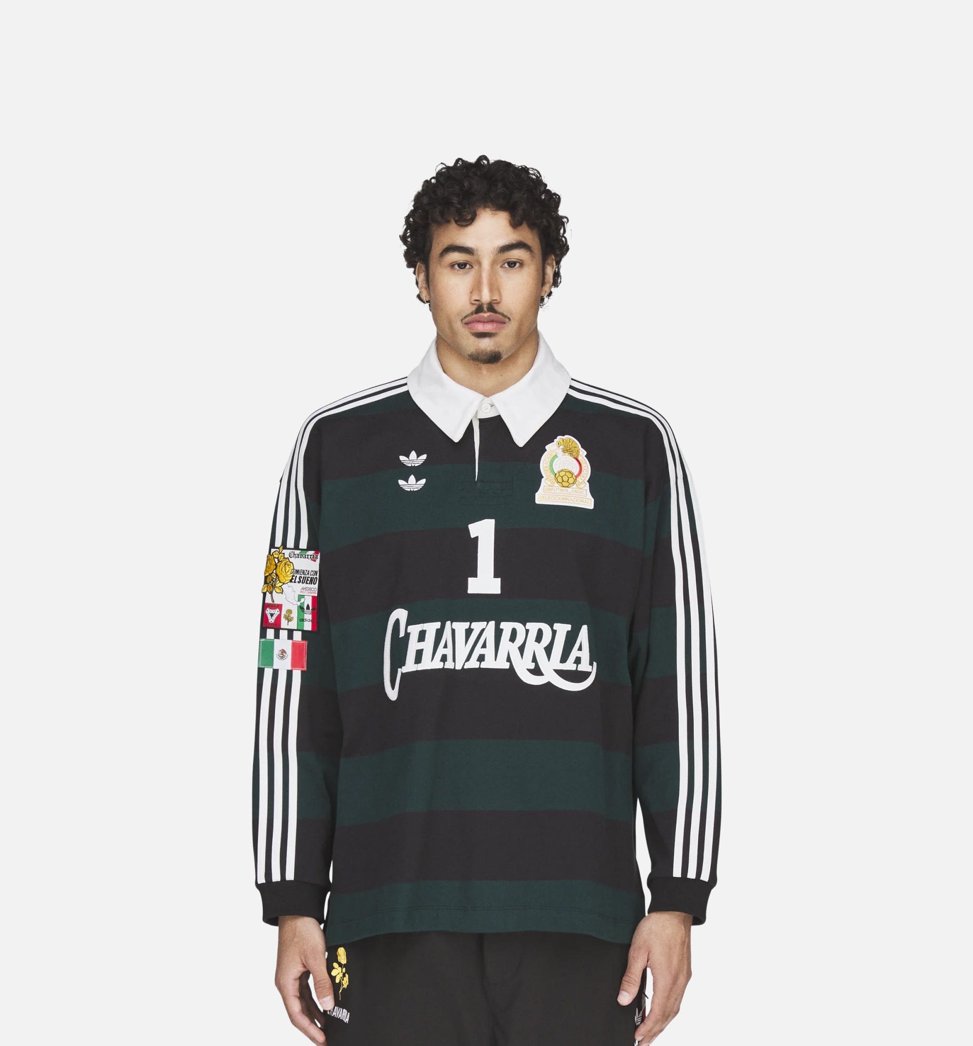 adidas Chavarria Rugby Mens Long Sleeve Shirt - Black/Aurora Ivy