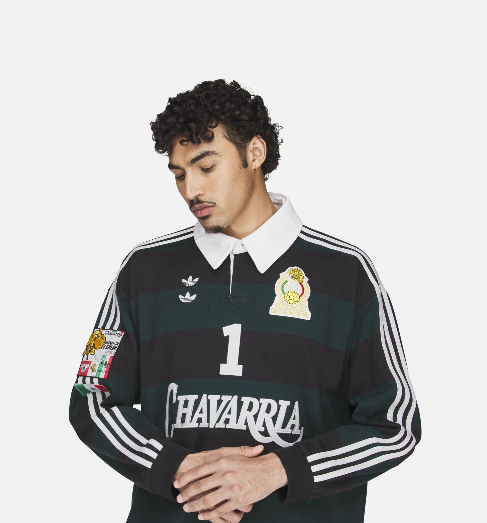 adidas Chavarria Rugby Mens Long Sleeve Shirt - Black/Aurora Ivy