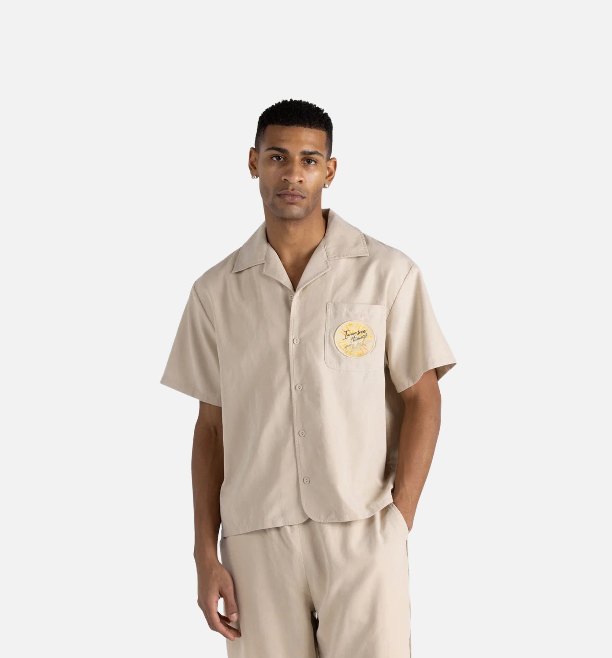 HONOR Brushed Camp Mens Short Sleeve Shirt - Sand