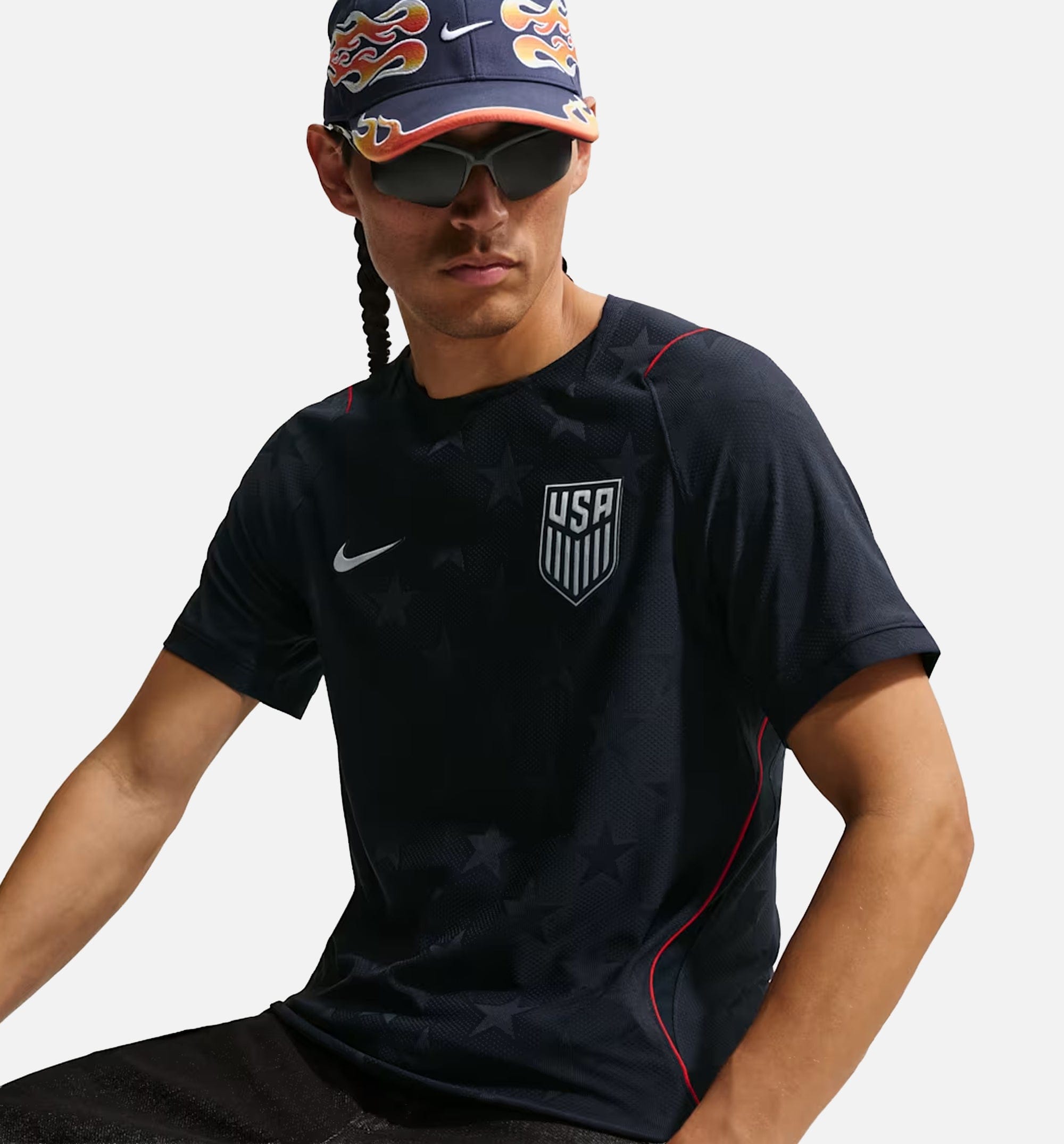 Nike USMNT 2026/27 Match Away Aero Fit Soccer Authentic Mens Jersey - Dark Obsidian/University Red/Pure Platinum