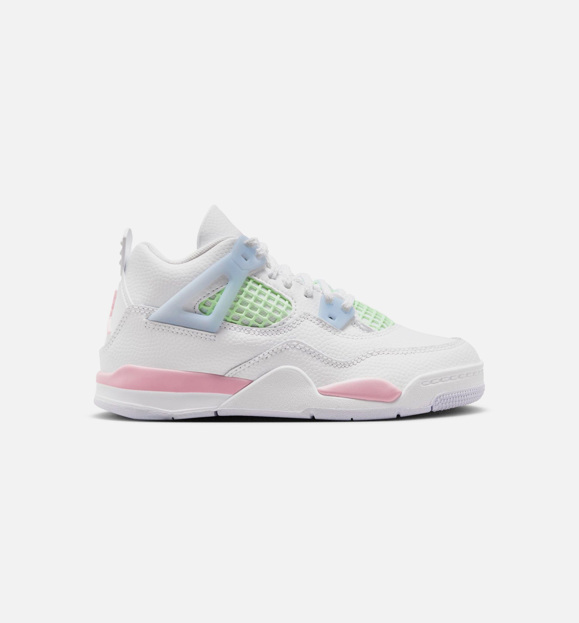 Air Jordan 4 Retro Medium Soft Pink Preschool Lifestyle Shoe - White/Medium Soft Pink/Half Blue