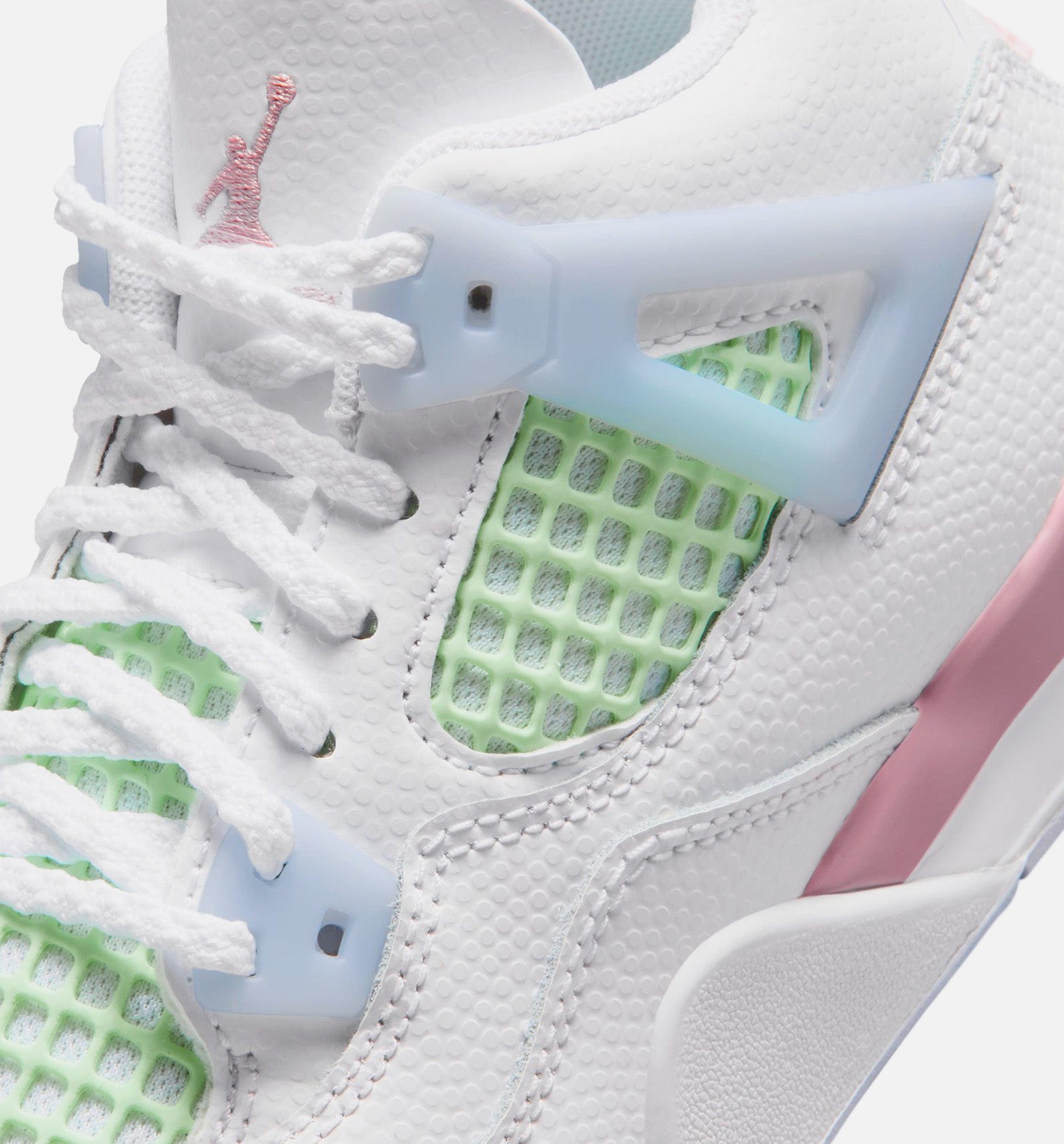 Air Jordan 4 Retro Medium Soft Pink Preschool Lifestyle Shoe - White/Medium Soft Pink/Half Blue