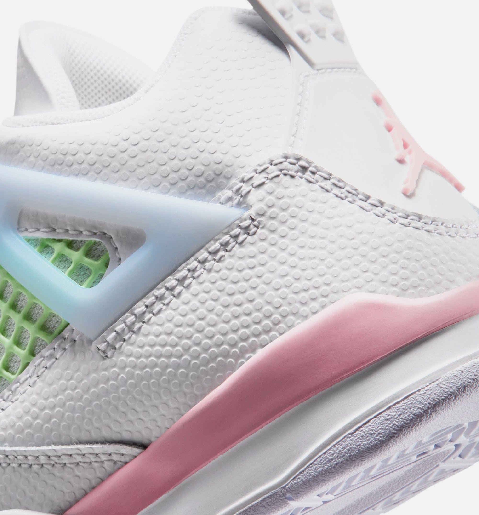 Air Jordan 4 Retro Medium Soft Pink Preschool Lifestyle Shoe - White/Medium Soft Pink/Half Blue