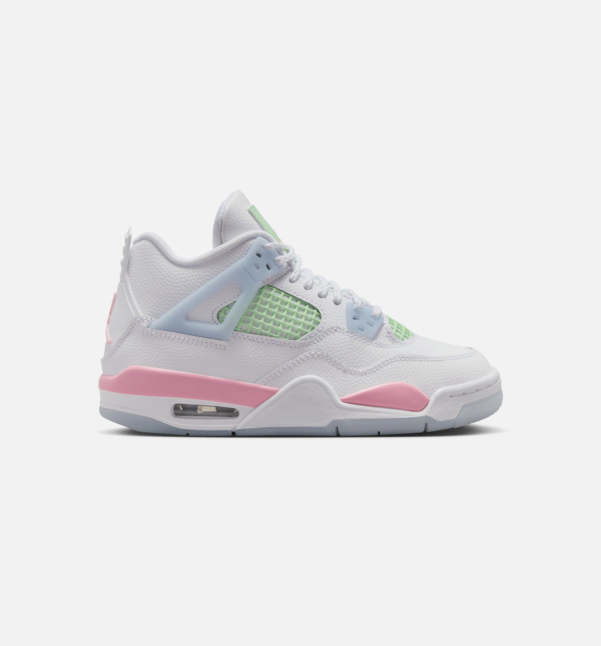 Air Jordan 4 Retro Medium Soft Pink Grade School Lifestyle Shoe - White/Medium Soft Pink/Half Blue