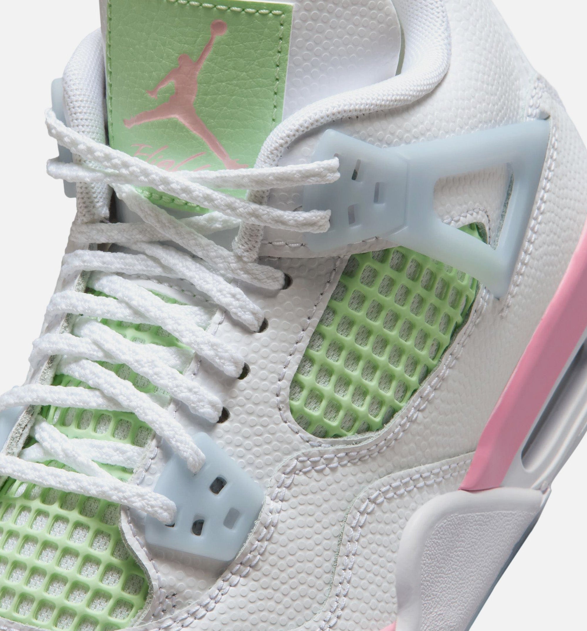 Air Jordan 4 Retro Medium Soft Pink Grade School Lifestyle Shoe - White/Medium Soft Pink/Half Blue