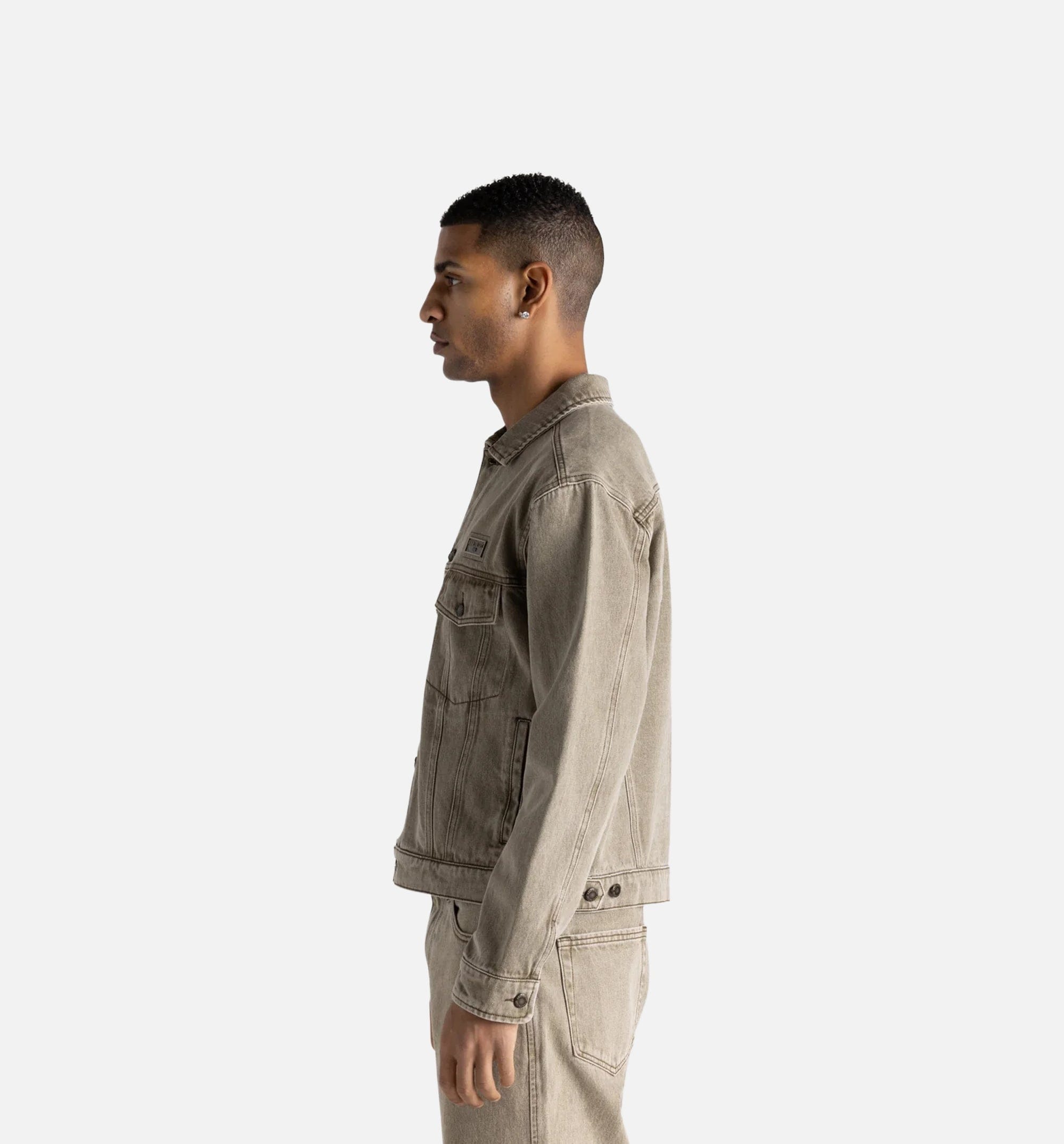 HONOR Washed Twill Trucker Mens Jacket - Taupe