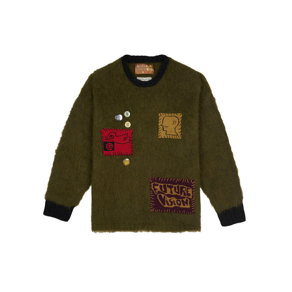 Brain Dead Future Vision Boxy Knit Sweater - Olive