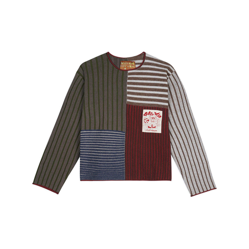 Brain Dead Mixed Stripe Boxy Knit Sweater - Green Multi