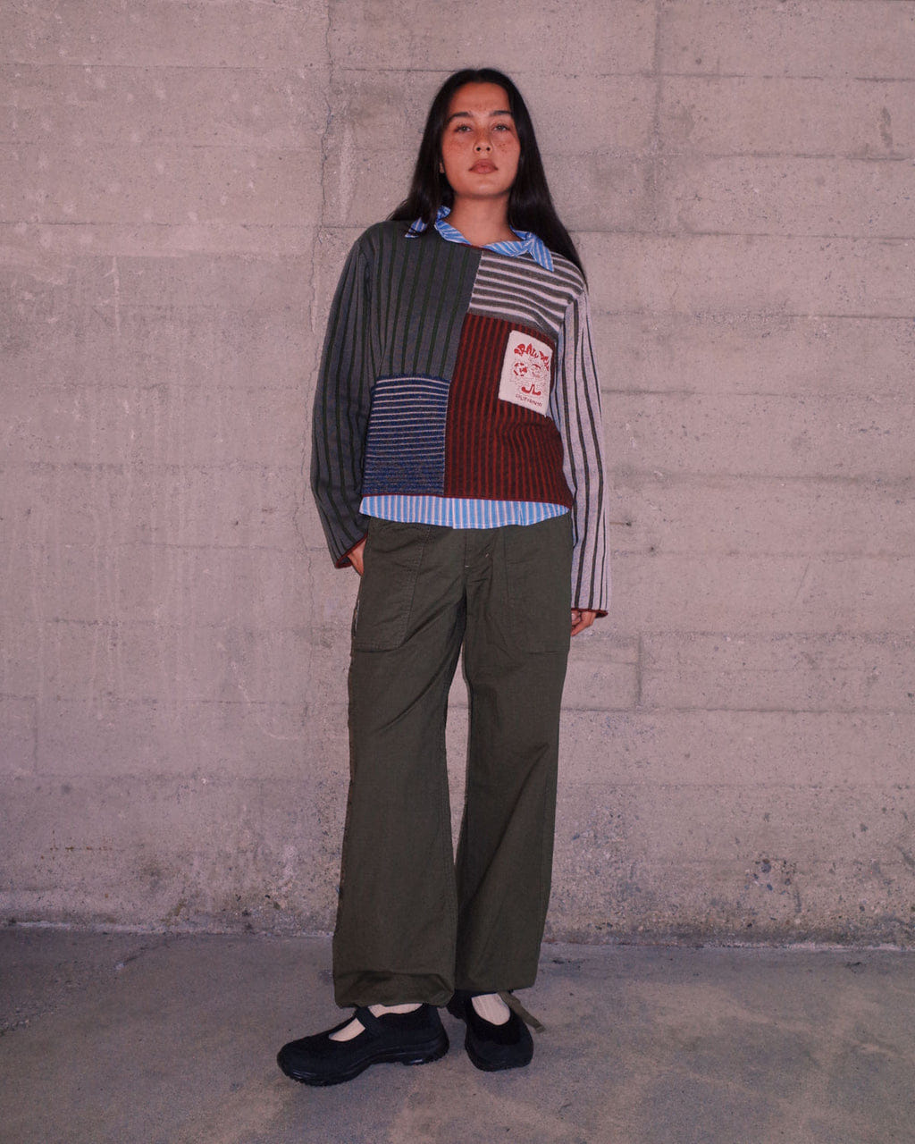 Brain Dead Mixed Stripe Boxy Knit Sweater - Green Multi