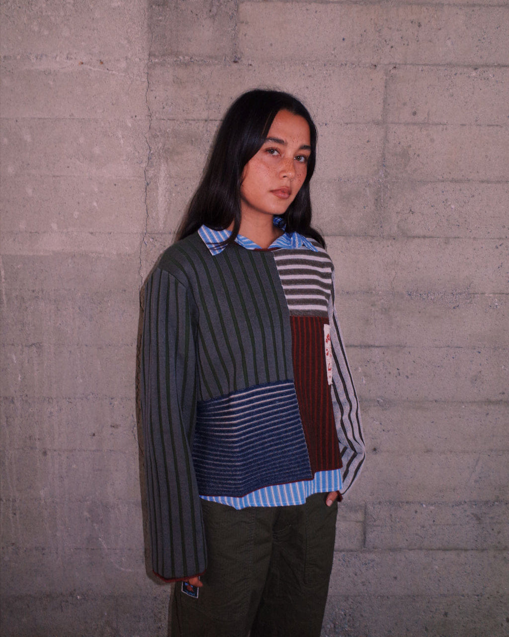 Brain Dead Mixed Stripe Boxy Knit Sweater - Green Multi