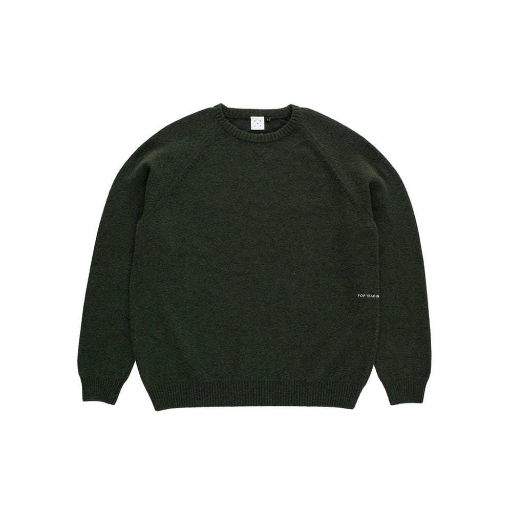 Pop Trading Company Pop Knitted Elbow Crewneck - Duffel Green