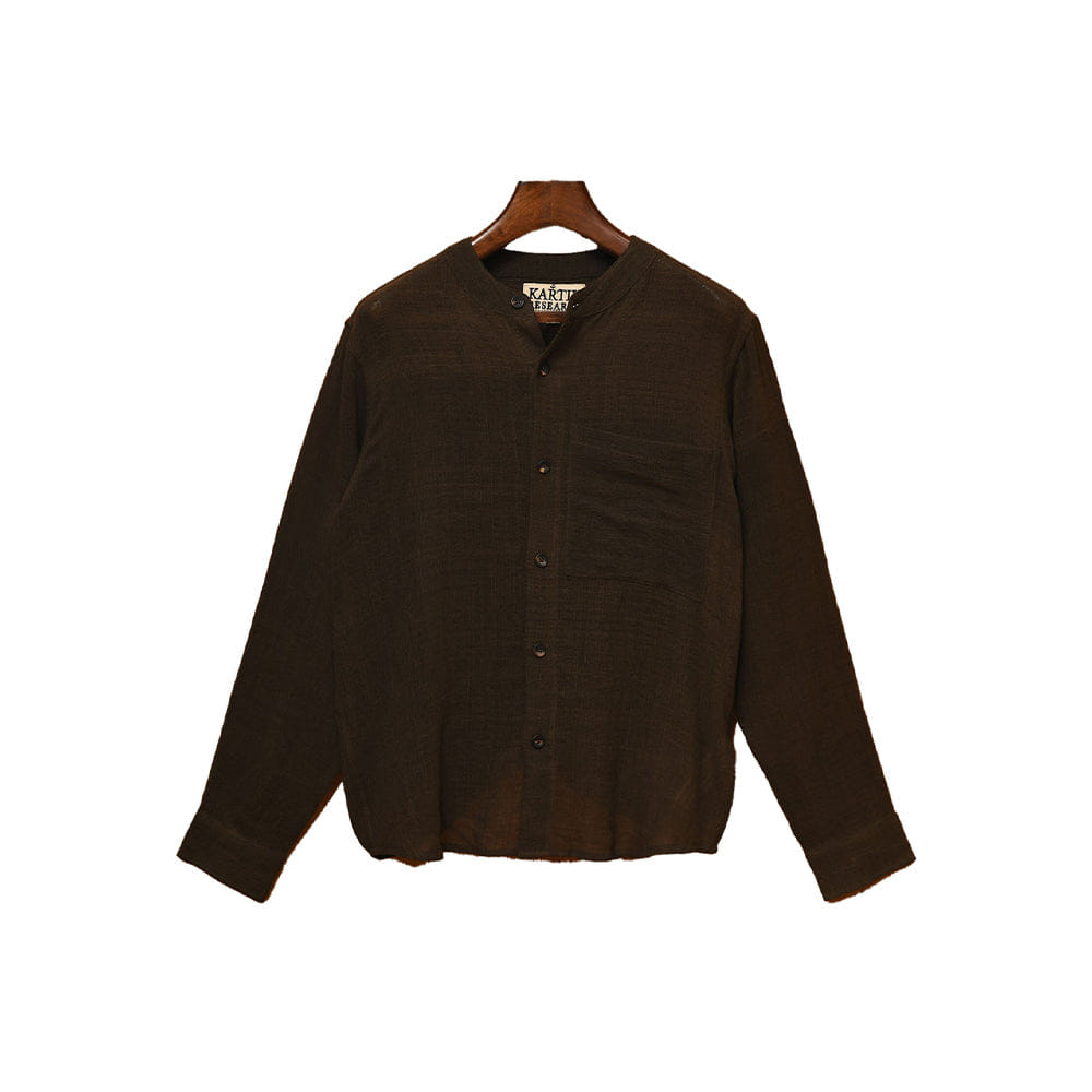 Kartik Research Band Collar Shirt - Brown
