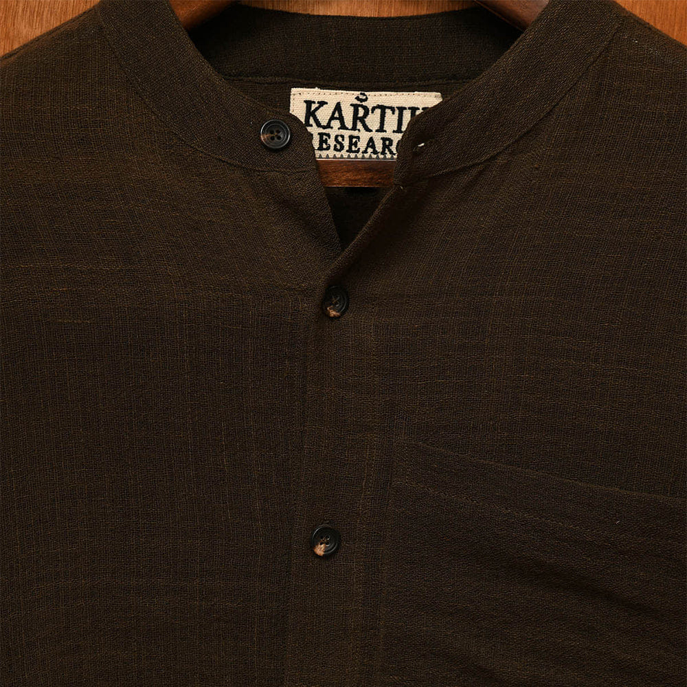 Kartik Research Band Collar Shirt - Brown