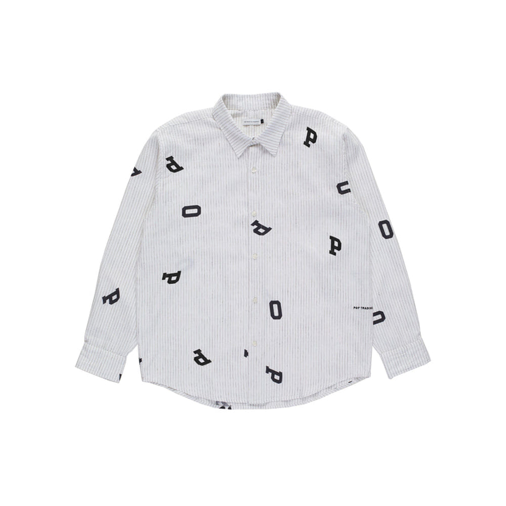 Pop Trading Company Pop Letters Striped Pop Shirt - White Linen
