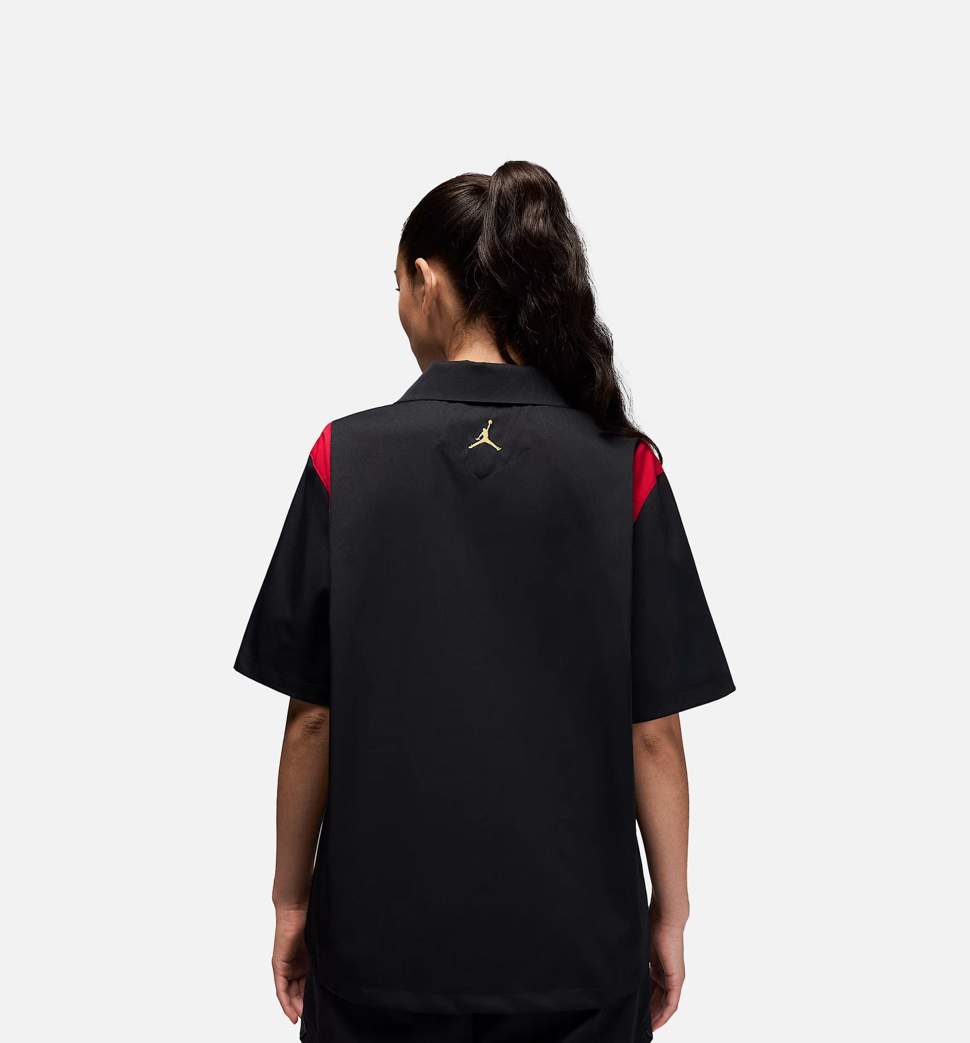 Air Jordan Button Up Womens Short Sleeve Shirt - Black/Gym Red