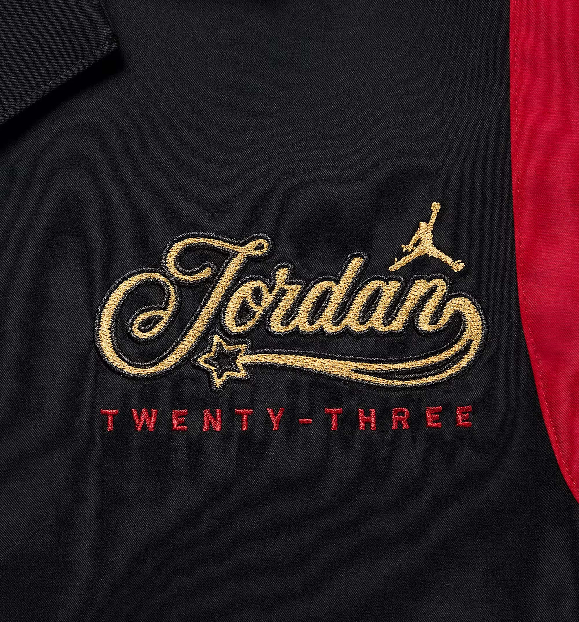Air Jordan Button Up Womens Short Sleeve Shirt - Black/Gym Red