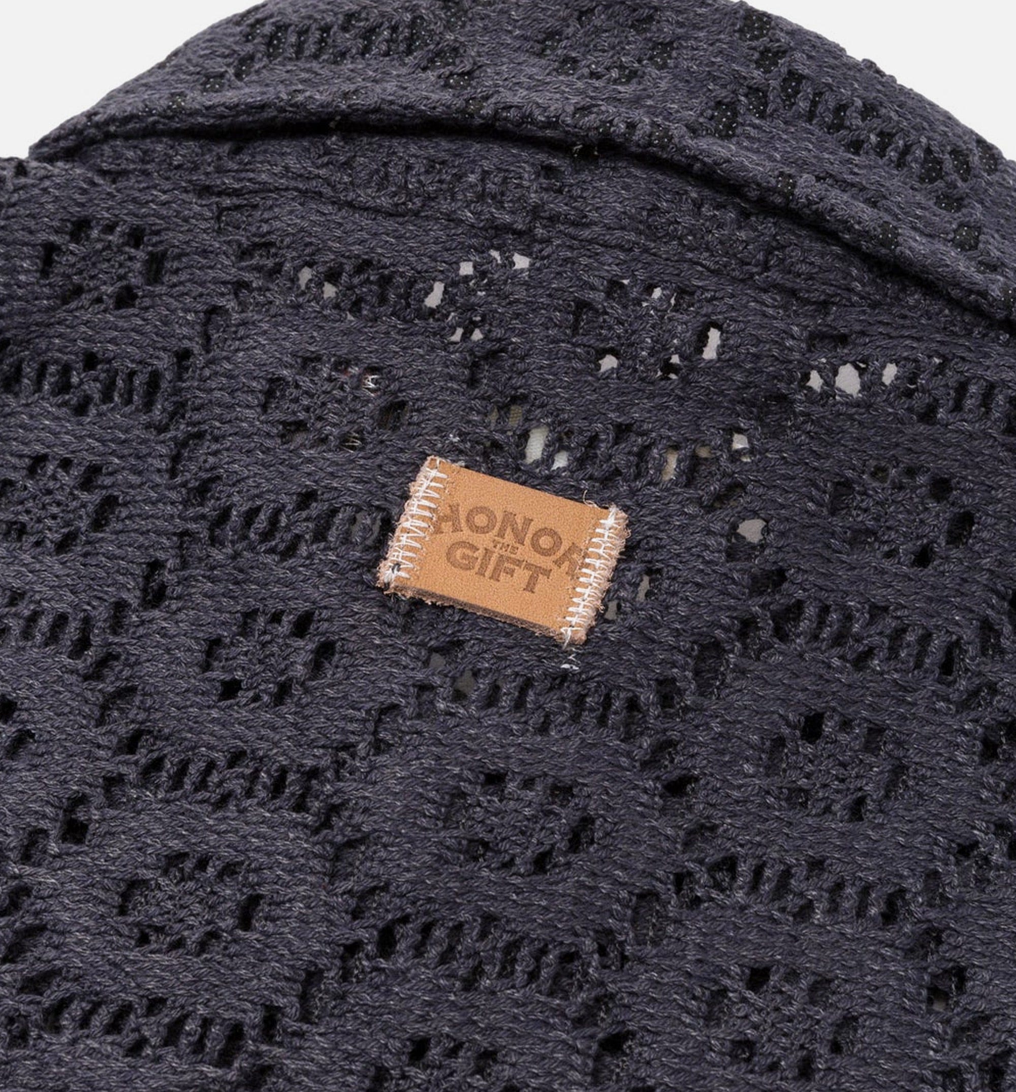 HONOR Crochet Button Up Mens Short Sleeve Shirt - Black
