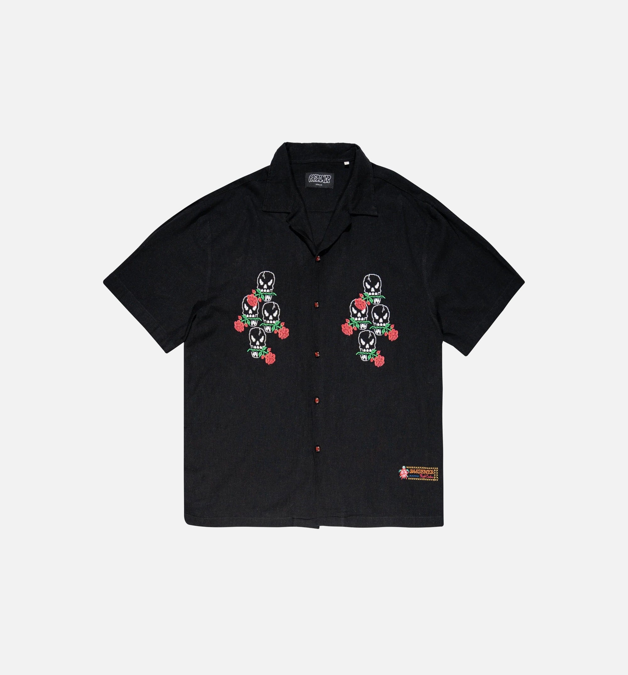 PASDEMER Magic Embroidered Button Down Mens Short Sleeve Shirt - Black