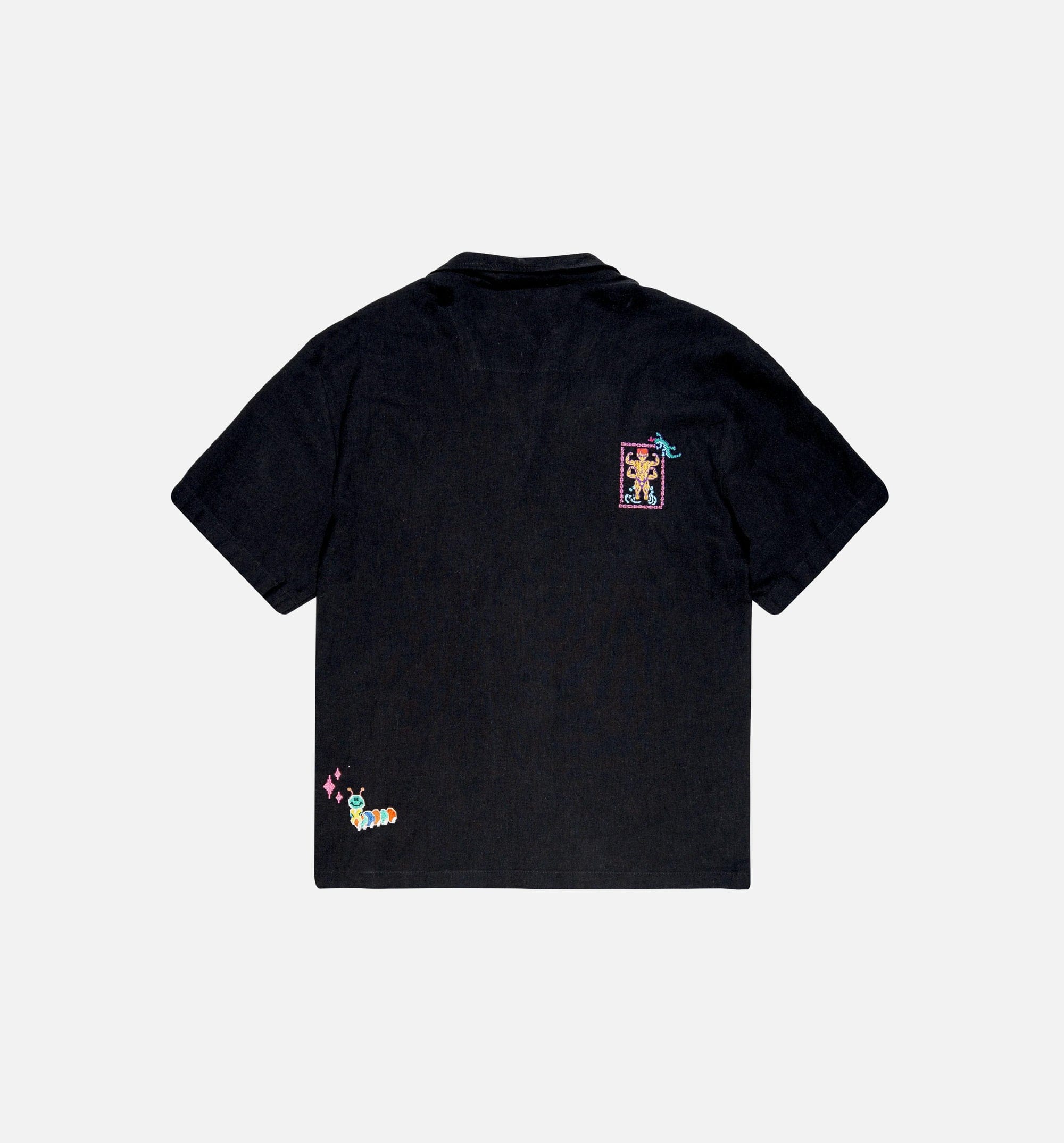PASDEMER Magic Embroidered Button Down Mens Short Sleeve Shirt - Black