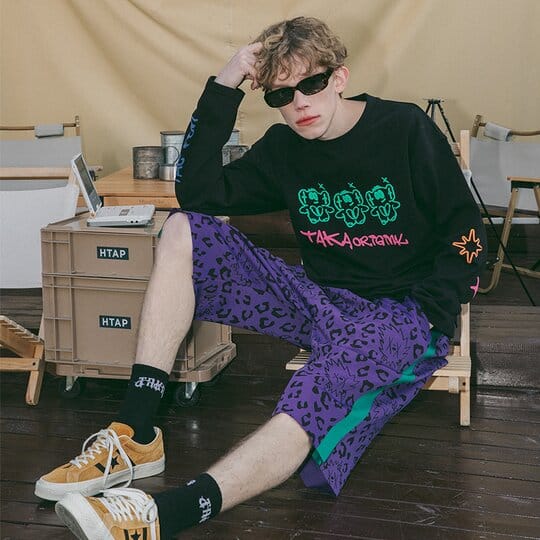 Taka Original Leopard Print Logo Shorts, Purple
